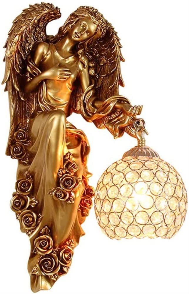YTBHSHXZ wall Light， 1-Light Angel Bathroom Vanity Wall Lamp Crystal Shade Gold E26 Bulb(A)