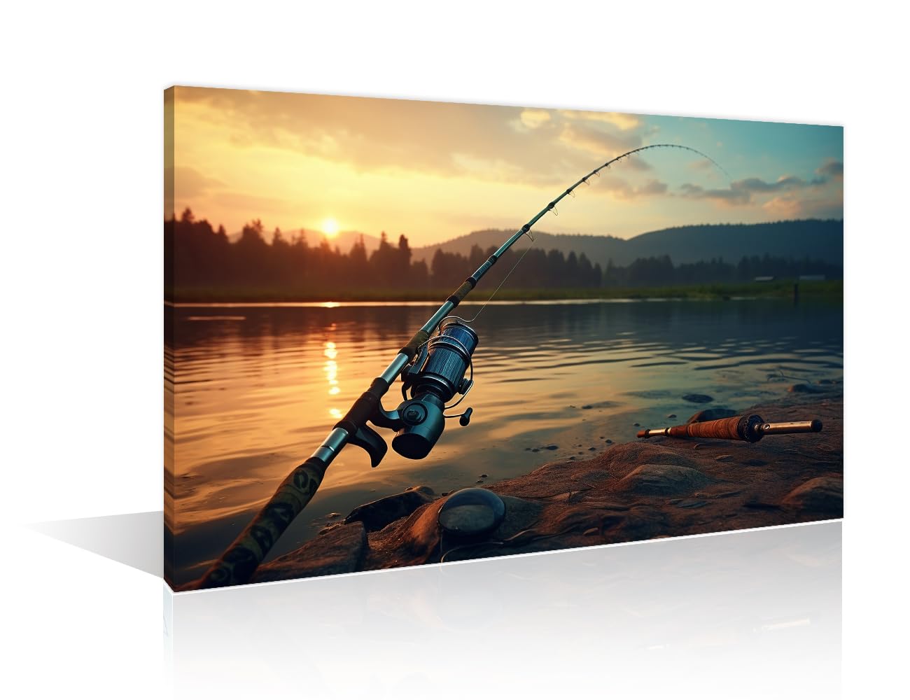 TISHIRON Framed Wall Art Fishing Tackle Painting Canvas Wall Art Fishing Rod and Reel Posters Wall Decor for Bedroom Home Decor Giclee Print Gallery Packaging Artwork 16" Wx24 H