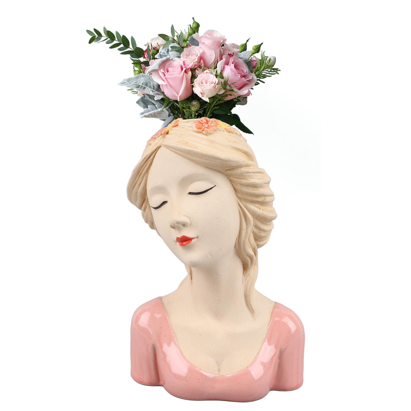 SIXRUN Vaso Moderno in Ceramica per Fioriera con Testa di Donna in Ceramica Bianca 22 X 13,5 X 7 Cm per Fiori Freschi, Secca, Portaoggetti per Spazzole, Decorazioni per la Casa per gli Amanti delle