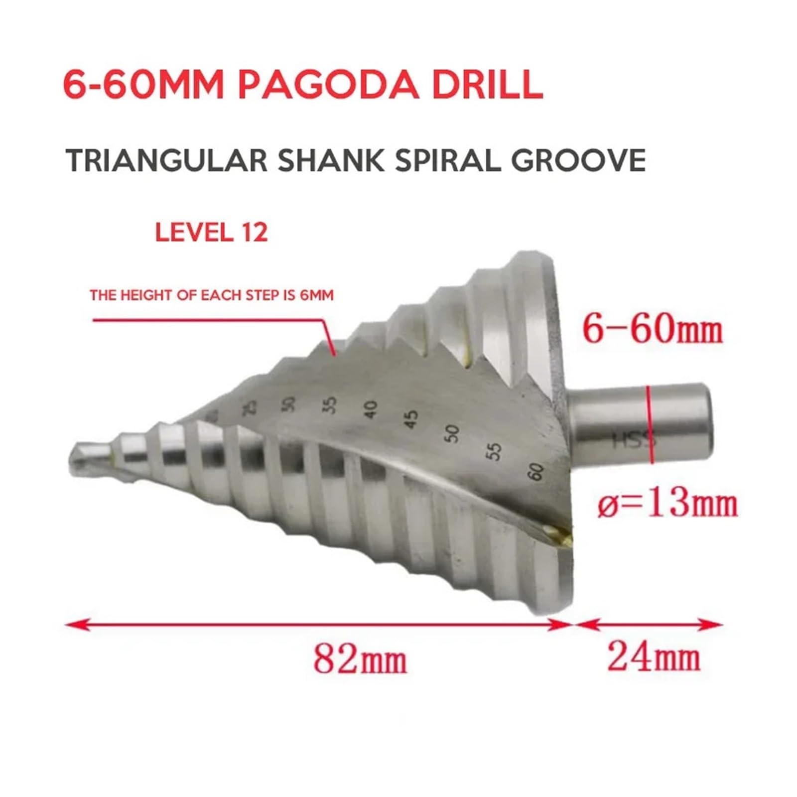 Punta For Trapano A Gradini 1 Pz 6-60 Mm Scanalatura A Spirale Fresa For Fori In Acciaio HSS For Utensili For Foratura Di Legno E Metallo Cono