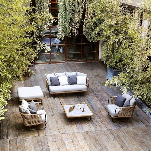 Image of Amazon Brand - Solimo Harbor Outdoor Rope Sofa Set | Balcony Sofa | Patio Conversation Sets | Braided Rope Garden Sofa Set and Table (5 Seater- Beige & White)