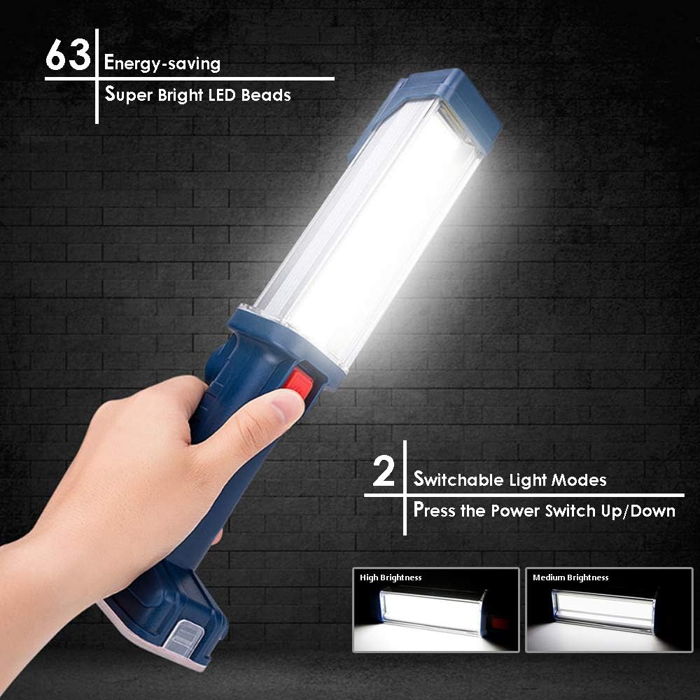 Portable Rechargeable COB LED Work Light,FOSFIS Super Bright Handheld Light with Magnetic Base,Hanging Hook,LED Work Lamp for Garage,Repairing,Camping,BBQ Indoor Outdoor Lighting (2 Pack)