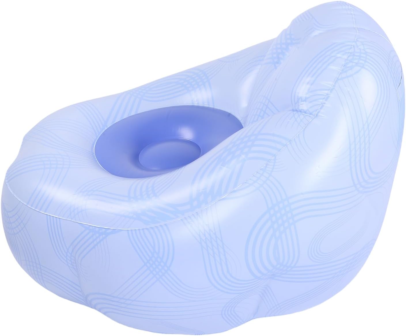 Inflatable Lounge Chair PVC Portable Blow Up Couch Air Sofa Blue Line Pattern for Living Room Bedroom Festivals