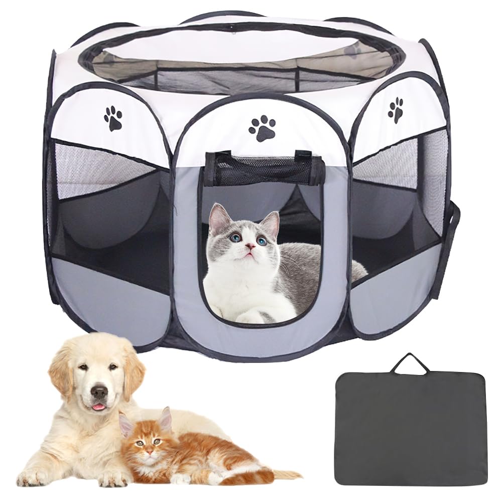 LUFEIS Parque para Perros, Parque Plegable para Perros, Impermeable Parque De Juego De Tela Oxford, Parque Plegable para Mascotas, para Cachorros, Gatos, Perros,Conejos,Interior y Exterior (Gris)