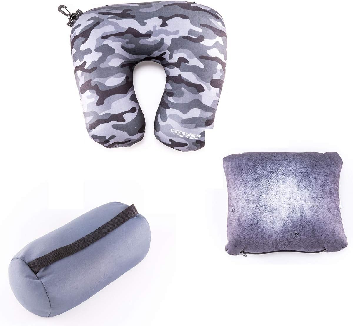 Multifunctional Travel Pillow – Customizable and Compact Neck Support Pillow Perfect For Airplane, Trains, Car and More – Must-Have International Travel Accessories for Long Flights by Choose&Relax