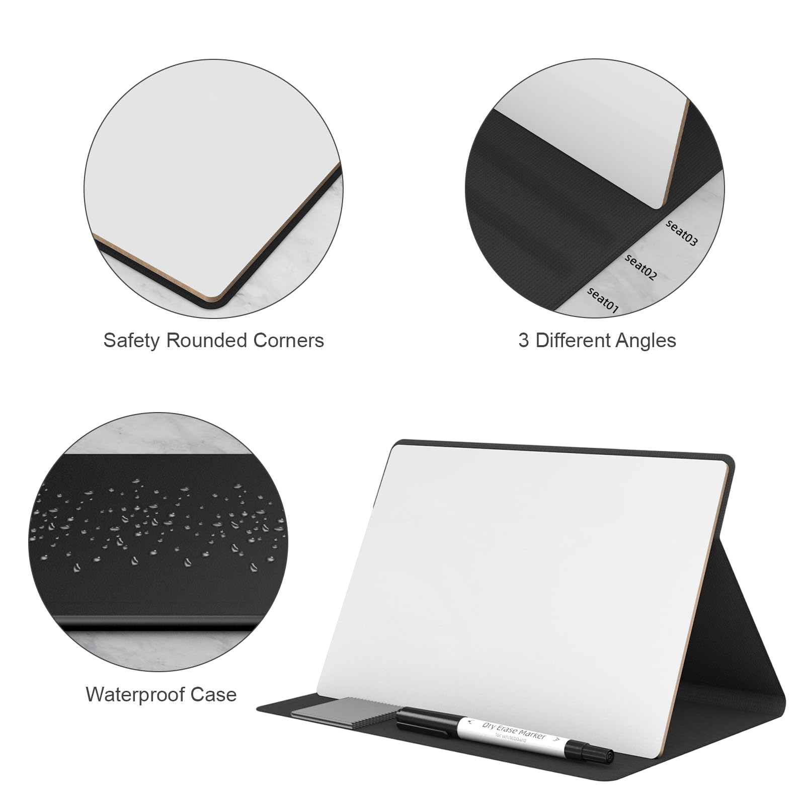 Lavagnetta Cancellabile, Lavagna Bianca Portatile con Supporto Integrato in Similpelle PU, 23.6x14.9 cm Lavagna per Scrivania, Ufficio, Accessori Ufficio, Incl. Pennarello e Panno