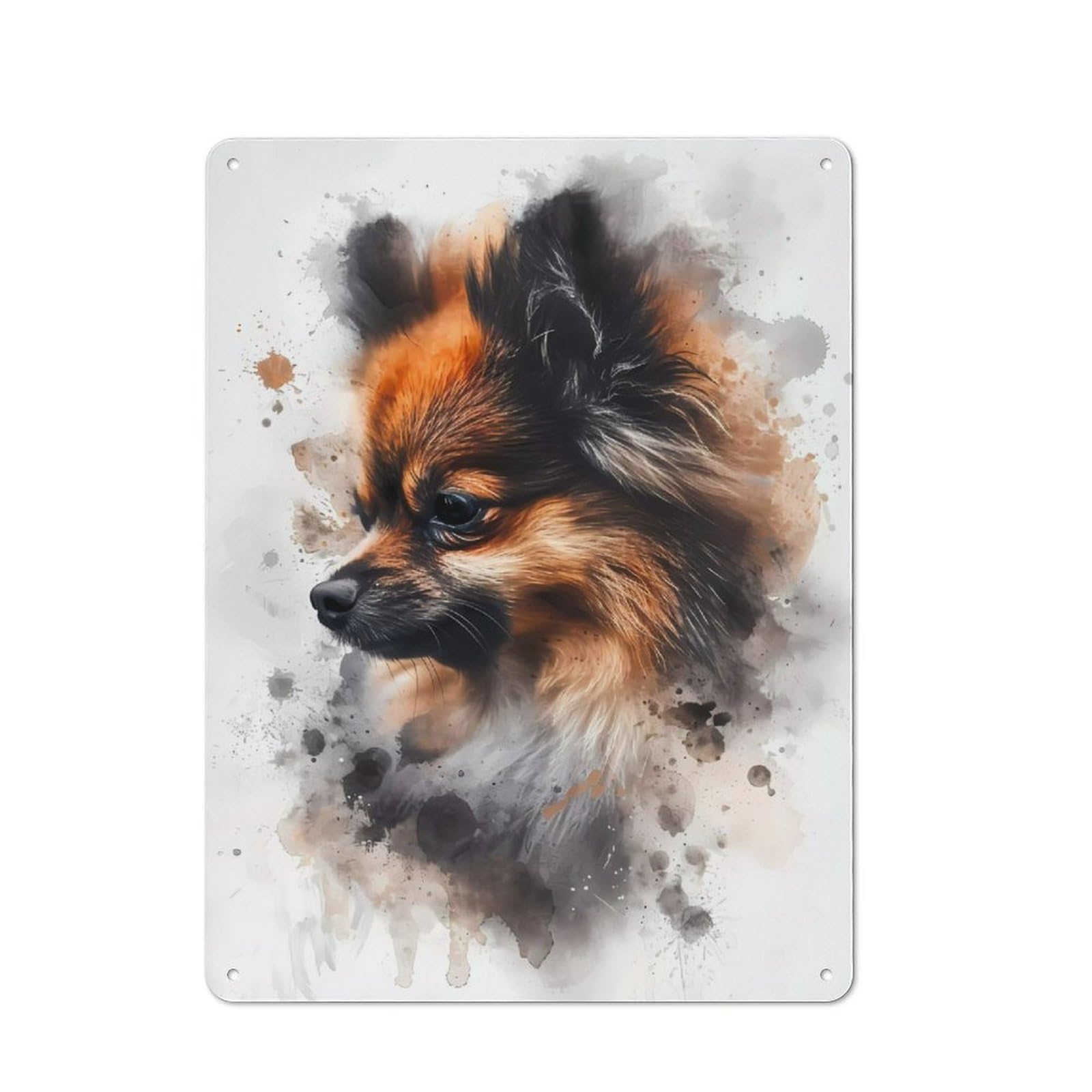Junmoney Pomeranian Watercolor Rustic Metal Wall Sign 40X30cm For Home Office Or Studio, For Garage, Workshop And Man Cave Decoration