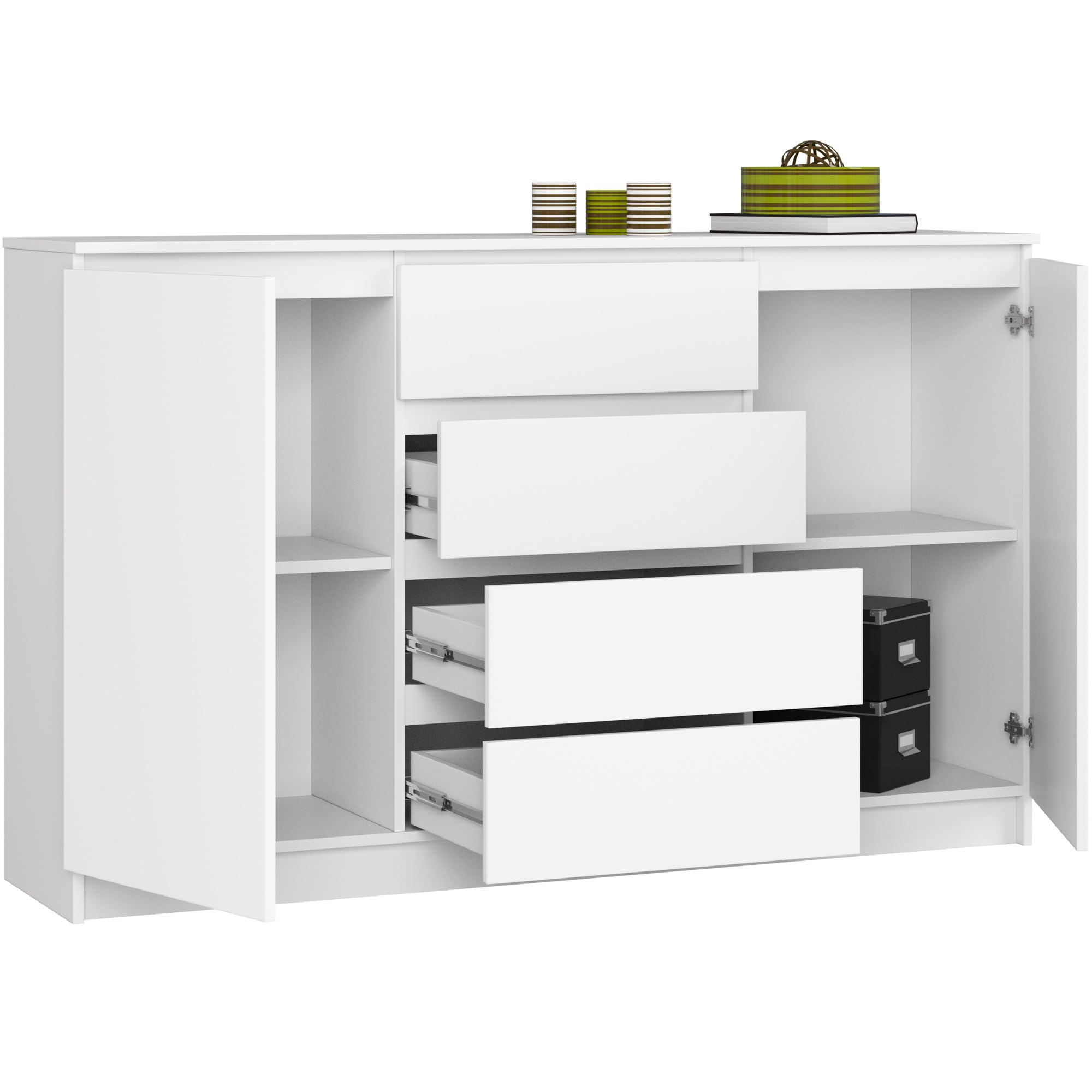 AKORD Cassettiera K 160 cm | 4 Cassetti e 2 Ante | Moderna Mobiletto per il soggiorno Camera da letto Armadio Soggiorno Bagno | Salvaspazio | Bianco