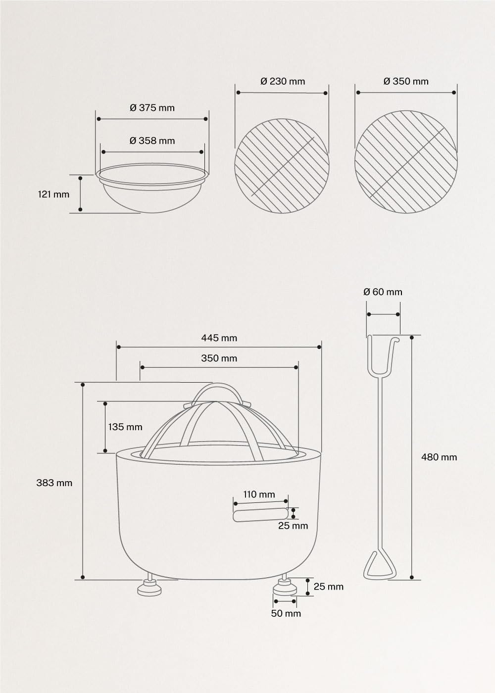 CREATE/Fire Bowl Grill/Brasero Exterior con Grill/Ligero, Amplia Superficie de Parrilla, Cocina al Aire Libre, Fabricado a Mano