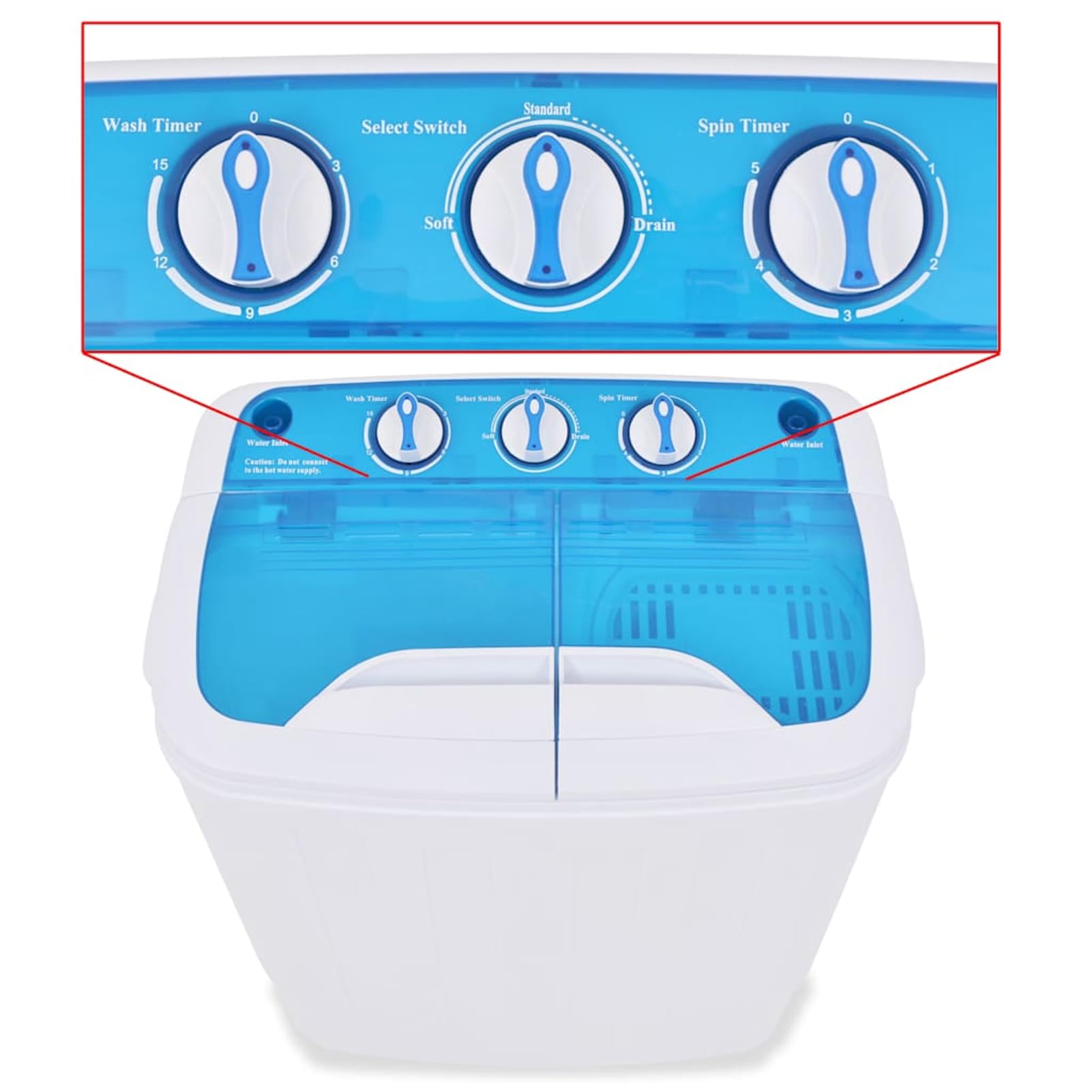 Homgoday Mini-Waschmaschine 2-Kammern-Design 3,6 kg Blau/Weiß 57,5 x 34 x 65 cm für Single, Studenten, Camping Model50549