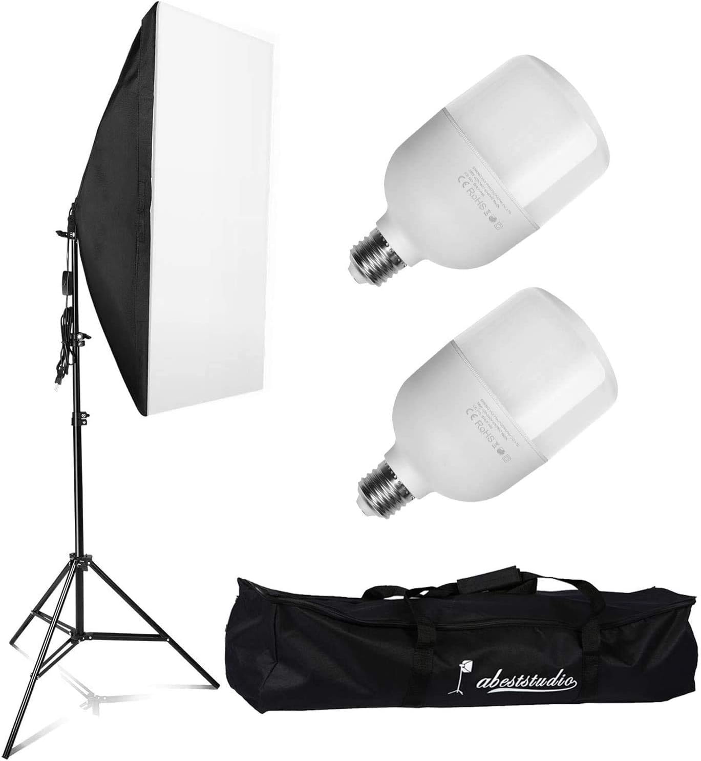 Softbox Lighting Photo Studio Kit 2x 25W LED Continuous Light Bulb with Carrying Bag Photography Equipment for Photoshooting Video Portrait lsmaa (Size, Two Softbx Kit),One Softbx Kit