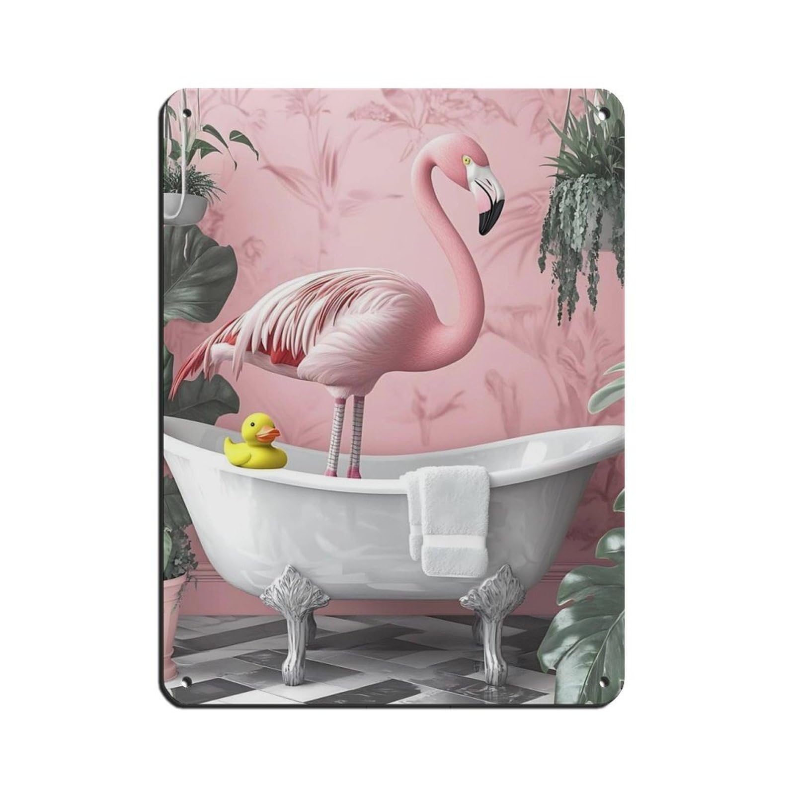 Lxwnze 30L X 40W Cm Flamingo Bathroom Decor Tin Sign Vintage Metal Pub Club Cafe Bar Home Wall Art Decoration Poster Retro 12X16inch(30X40cm)