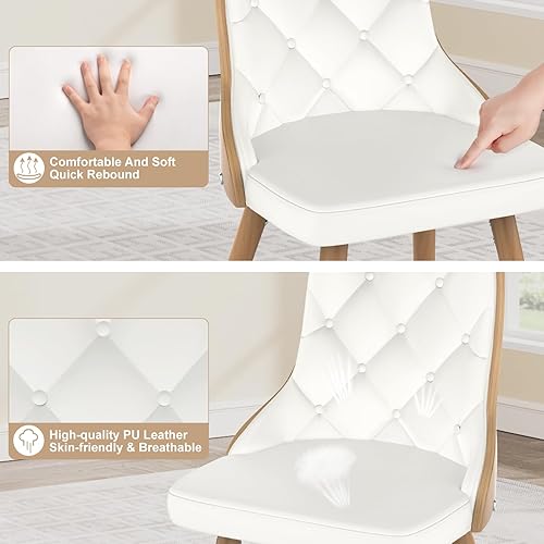 Miniatura 4 de Aowos Juego de 4 sillas de comedor, modernas de mediados de siglo, tapizadas de piel sintética, con patas de madera de fresno, asientos cómodos para