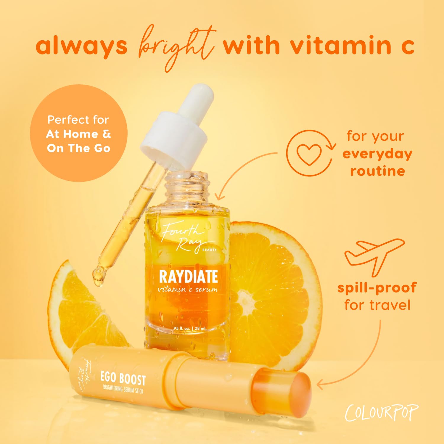 ColourPop Brightening Vitamin C Serum Stick - Face & Under Eye Balm Stick for Glowy Summer Makeup Prep - Enriched with Turmeric to Help Approve the Appearance of Redness - Ego Boost (0.25 oz)