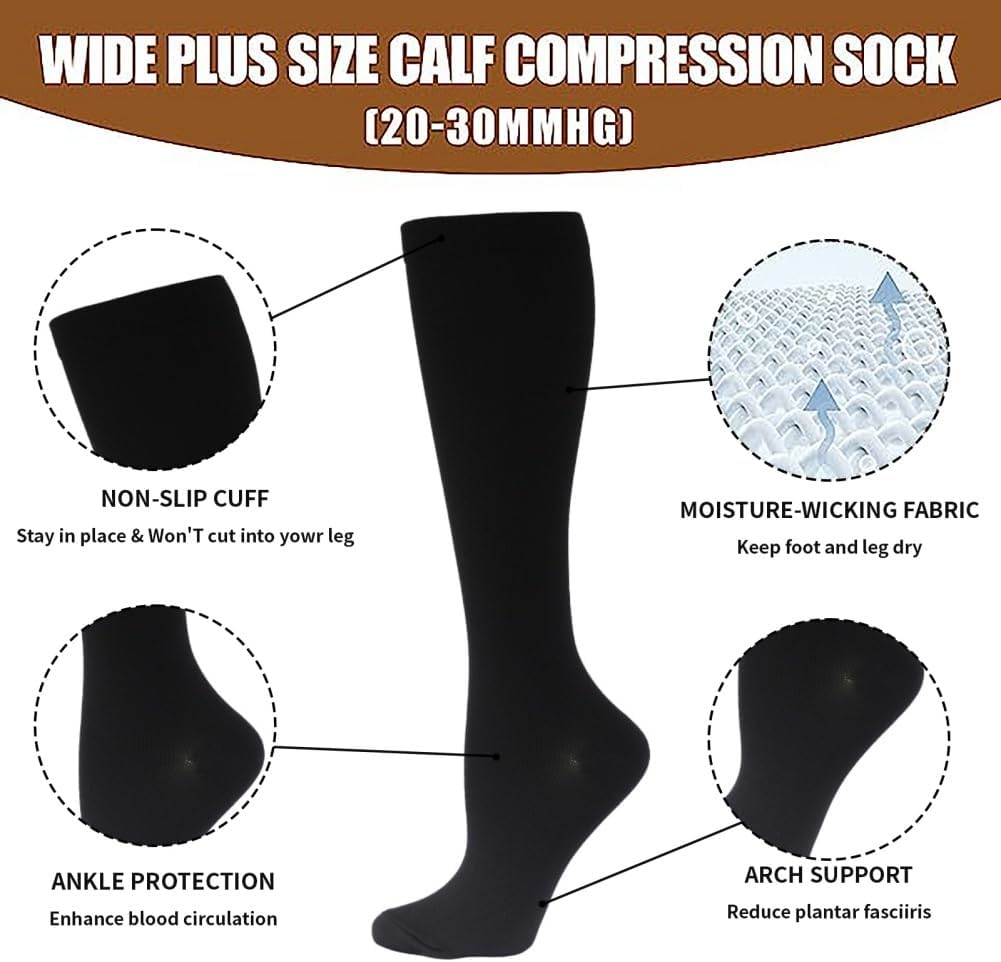 Hotfiary Zipper Compression Socks Plus Size Graduated Compression Stockings Wide Calf Socks Leg Support Circulation Unisex