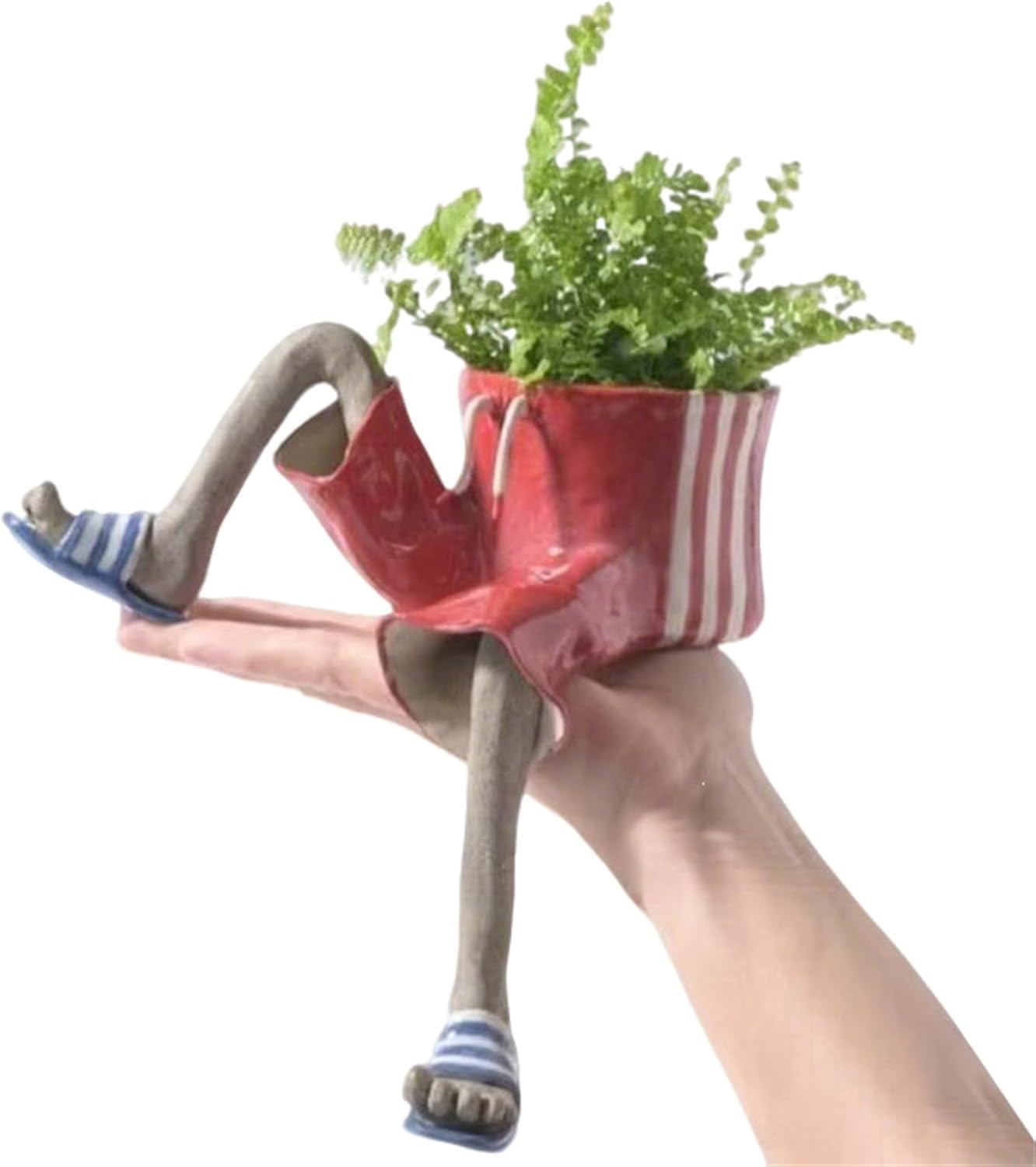 Aukojoy Cute Sitting Design Flower Pot with Dangling Legs Unique Resin Leggy Planter Multi-Purpose Novelty Flower Pot for Home Office Decor & Gift (H)