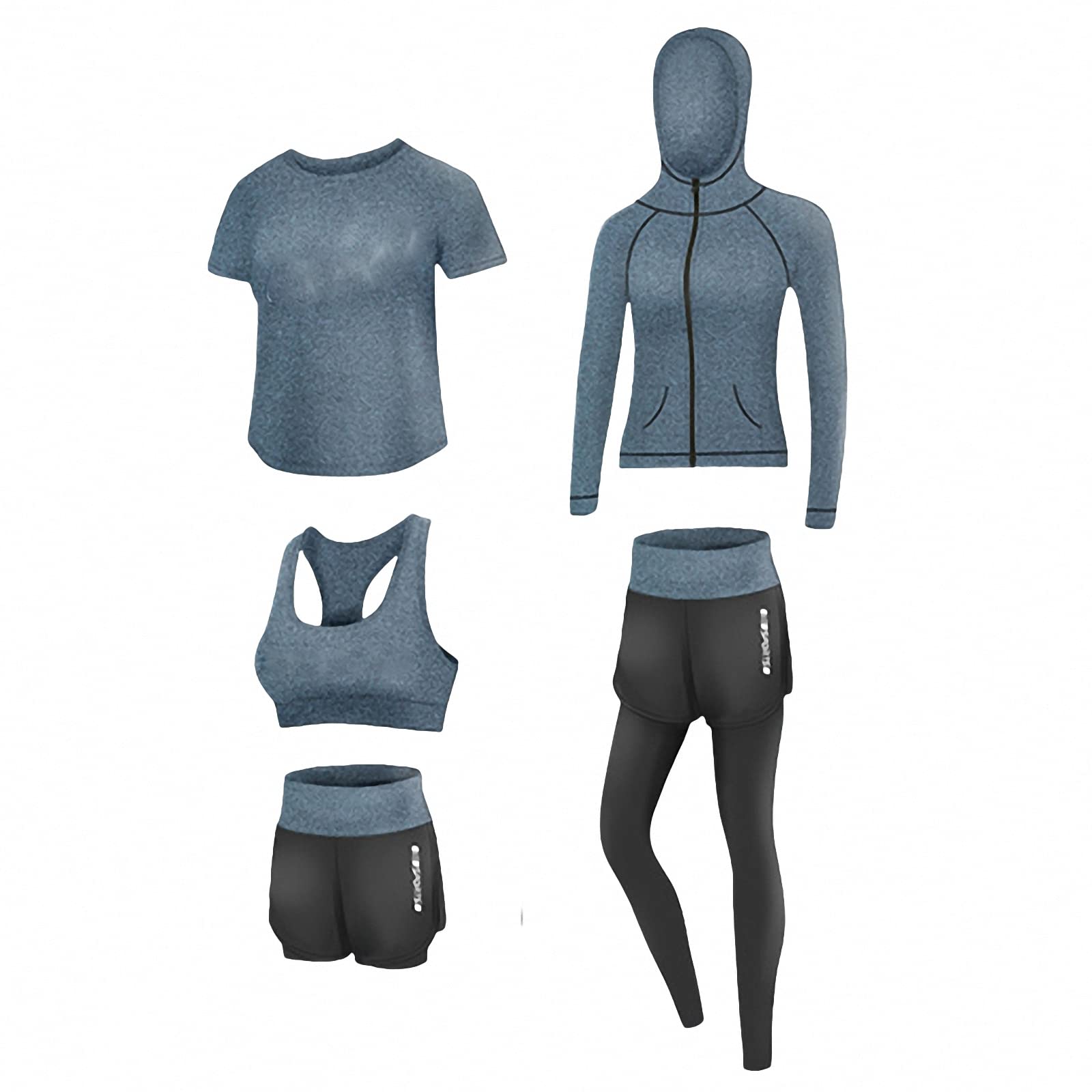 Tuta da Fitness da Donna in 5 Pezzi, Abbigliamento da Palestra per Principianti di Yoga, Leggings Casual ad Asciugatura Rapida da Corsa Primaverili per l'uso Quotidiano