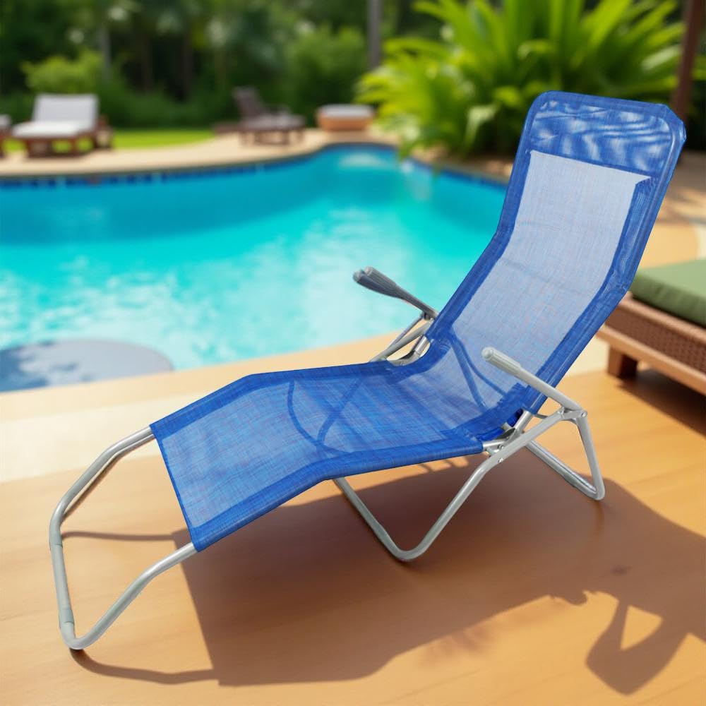 Lettino Prendisole Basculante Sdraio da Esterno 130x43x58h cm - Struttura a Dondolo, da Giardino, Reclinabile, Piscina, Spiaggia, Terrazzo - Struttura in Metallo (Blu)