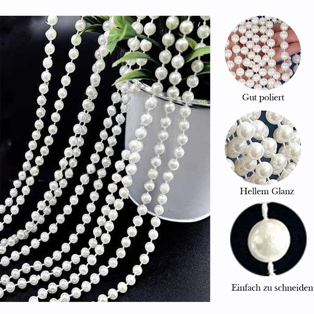 Perlengirlande 20M Hochzeit Perlenschnur Perlenkette Weihnachtsbaum Kette Kunstperlen Deko Hängende Ornamente Weihnachtskette Perlenband Tischdeko Girlande für DIY Handwerk Dekoration (8mm)