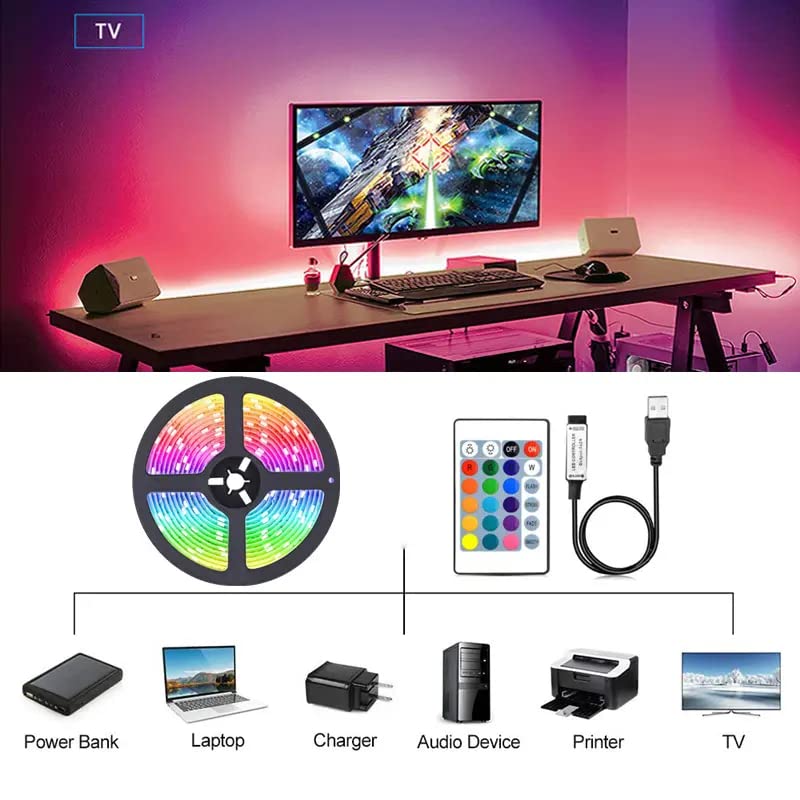 Image of One94Store 3M Smart Remote 5050 RGB LED Strip Light Kit - Flexible Multi-Color Lighting with USB Controller for TV Backlight, Bedroom, Diwali, Ceiling & Home Decor (3 Meter for 40-49 inch TV's,USB)