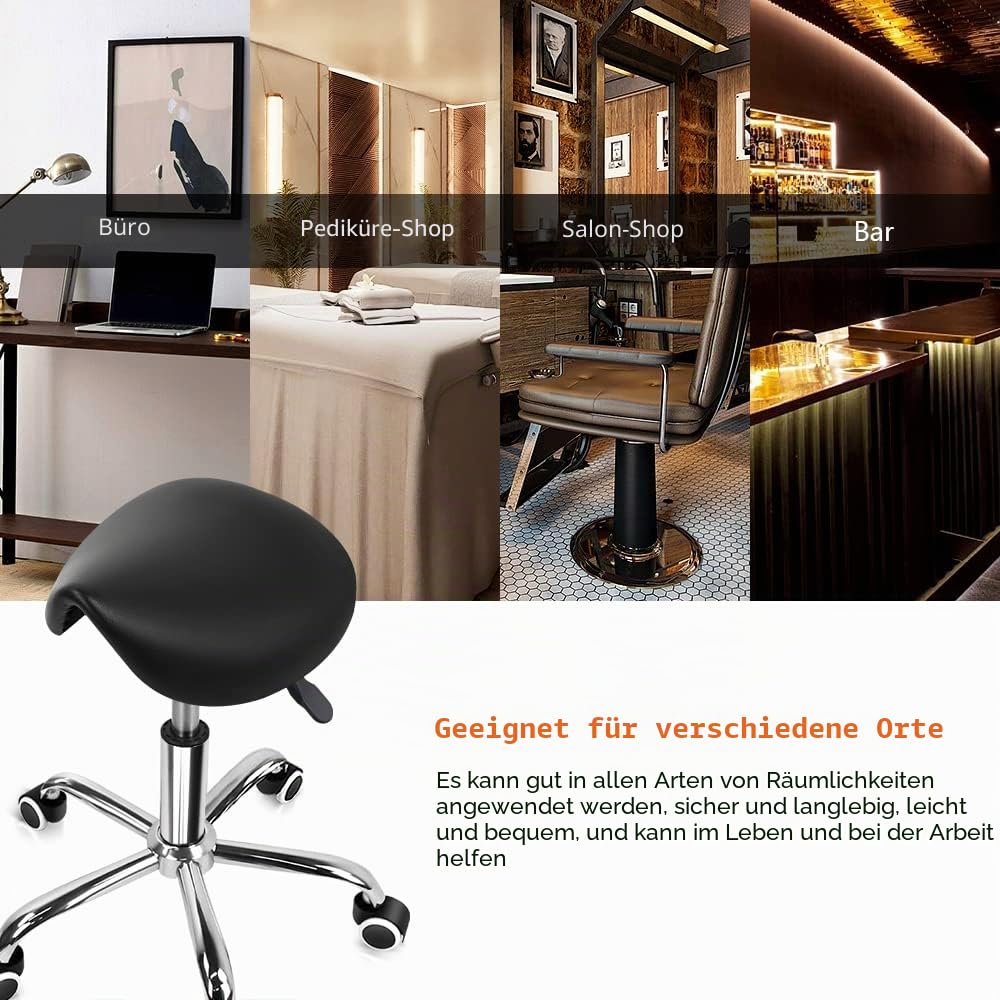 KKTONER Sattelhocker Rollhocker Arbeitshocker mit Sattelsitz höhenverstellbar drehbar schwarz