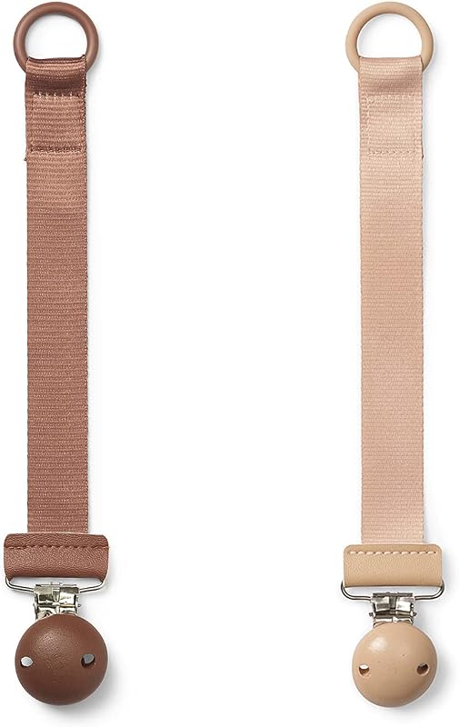Elodie Details Pack de 2 Attache-Tétine en Tissu et Clip en Bois, pour Bébé Garçon et Fille, Anneau Universel en Silicone, S'adapte à Toutes les Sucettes - Blushing Pink/Burned Clay, Rose