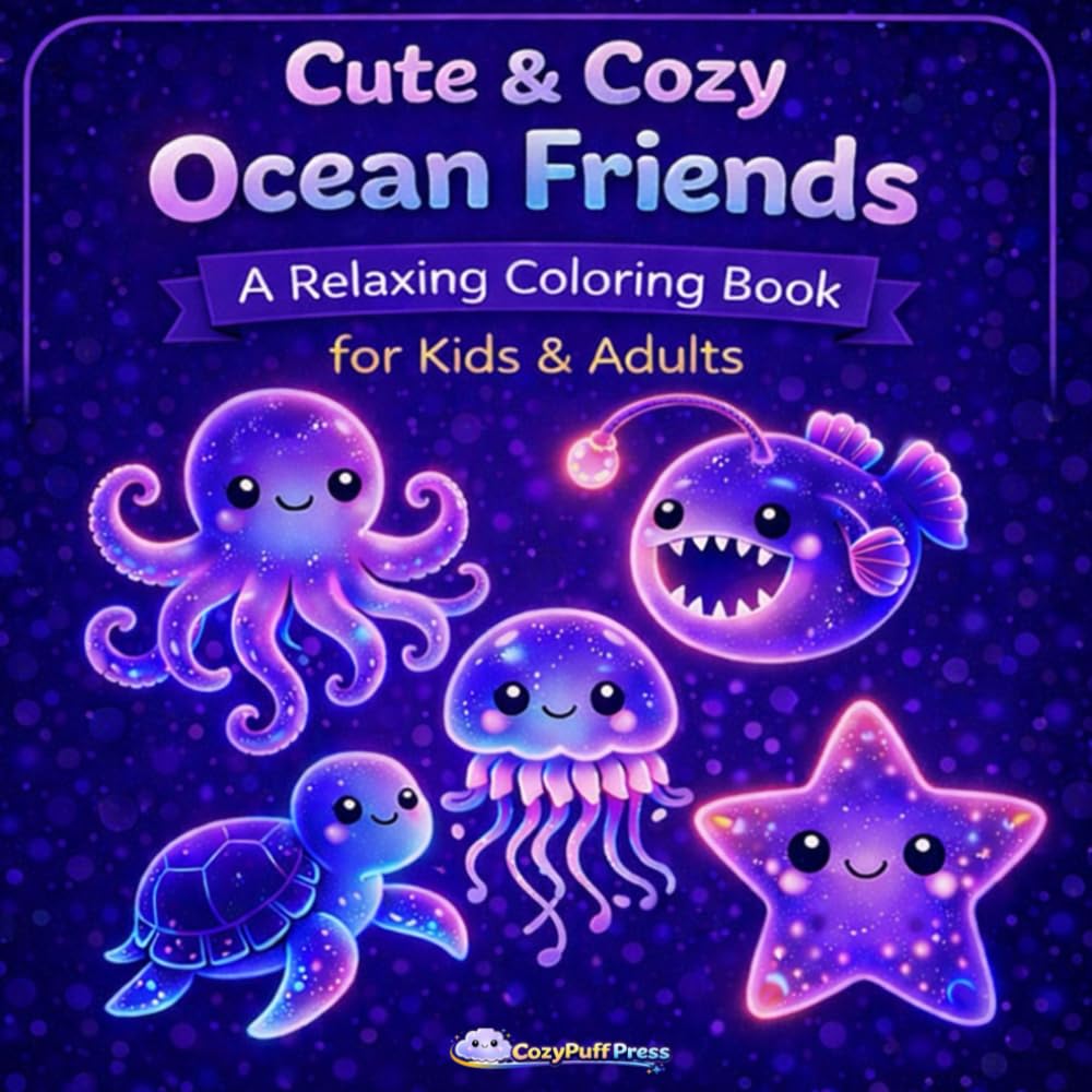 Cute & Cozy Ocean Friends: A Relaxing Coloring Book for Kids & Adults