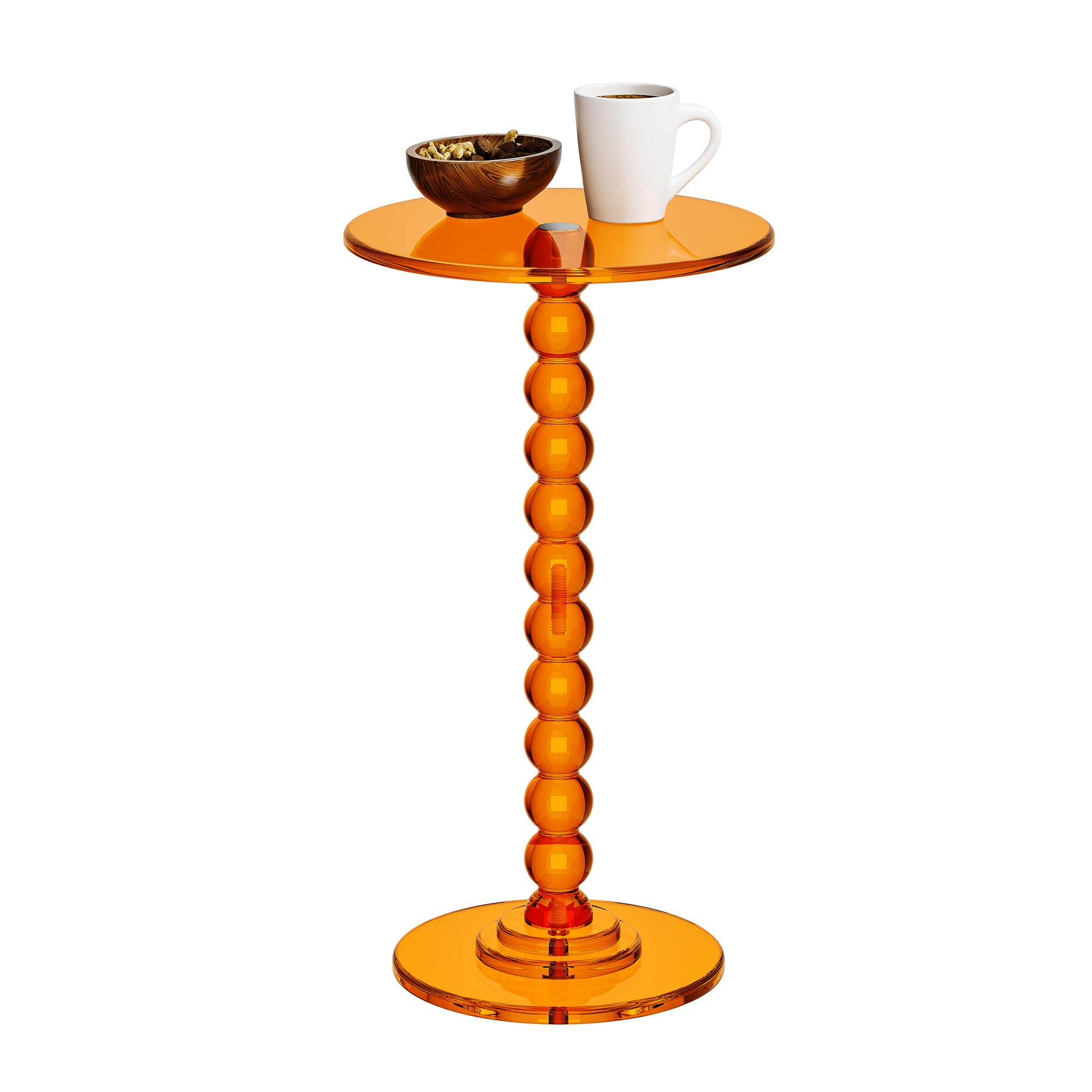 Dewrhiixe Acrylic Side Table, End Table Round Top with Solid Post for Living Room, Bedroom, Balcony, Easy Assembly (Pedestal, Orange)