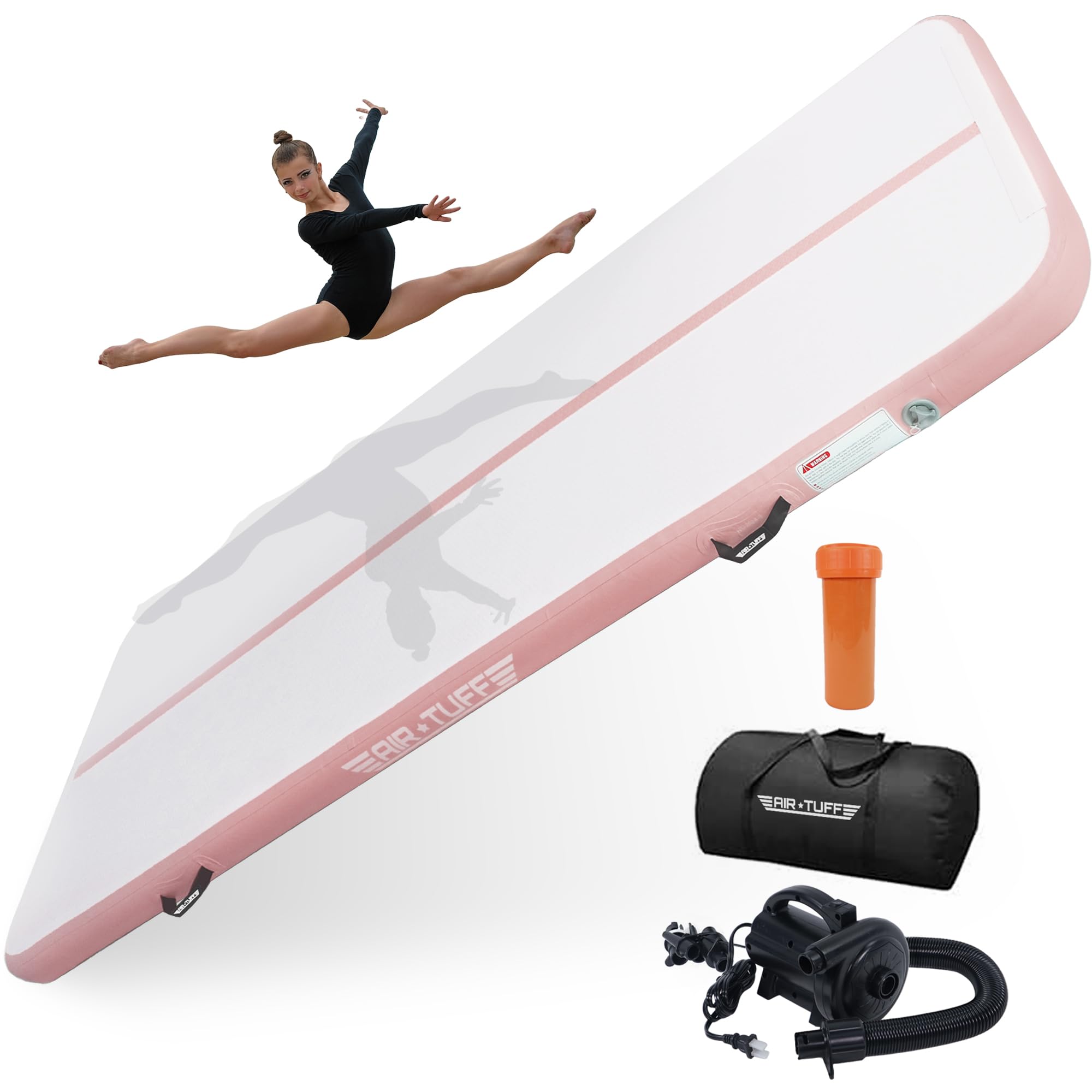 AIR TUFF Inflatable Gymnastics Mat | Air Tumbling Track with Electric Pump for Home Gym, Yoga, Cheer, Gymnastics Equipment | Includes Mat Bag |