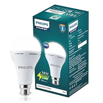 PHILIPS 14W Emergency LED Bulb | Stellar Bright B22 Inverter LED Bulb for Power Cuts | Crystal White, Pack of 1 - image, photos