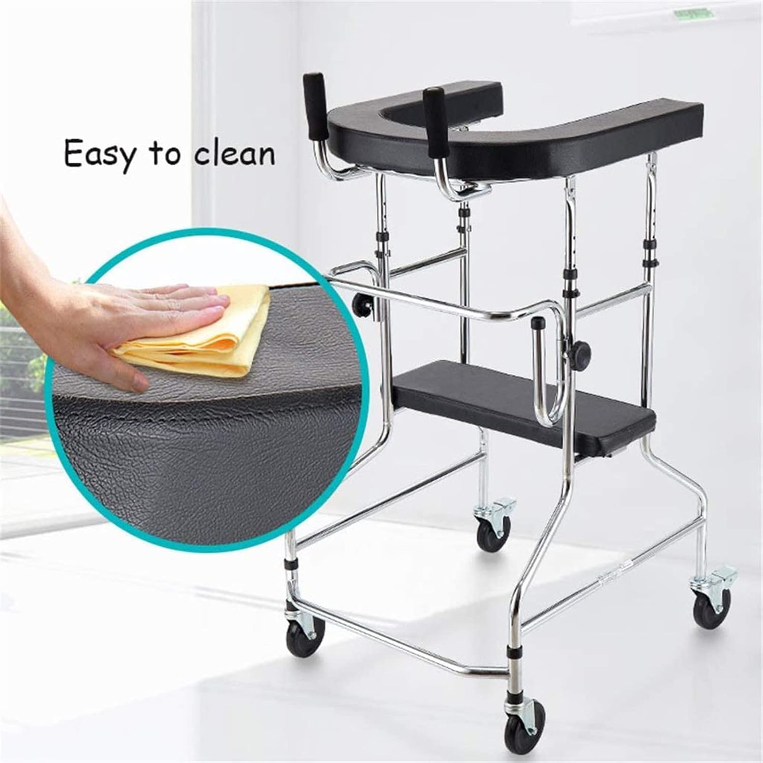 Heavy Duty Pieghevole Camminatore Deambulatore per La Riabilitazione del Corpo Ausili per La Deambulazione Deambulatore con Sedile per Anziani Hdicap Doppio Supporto per Braccio Walking fra, A