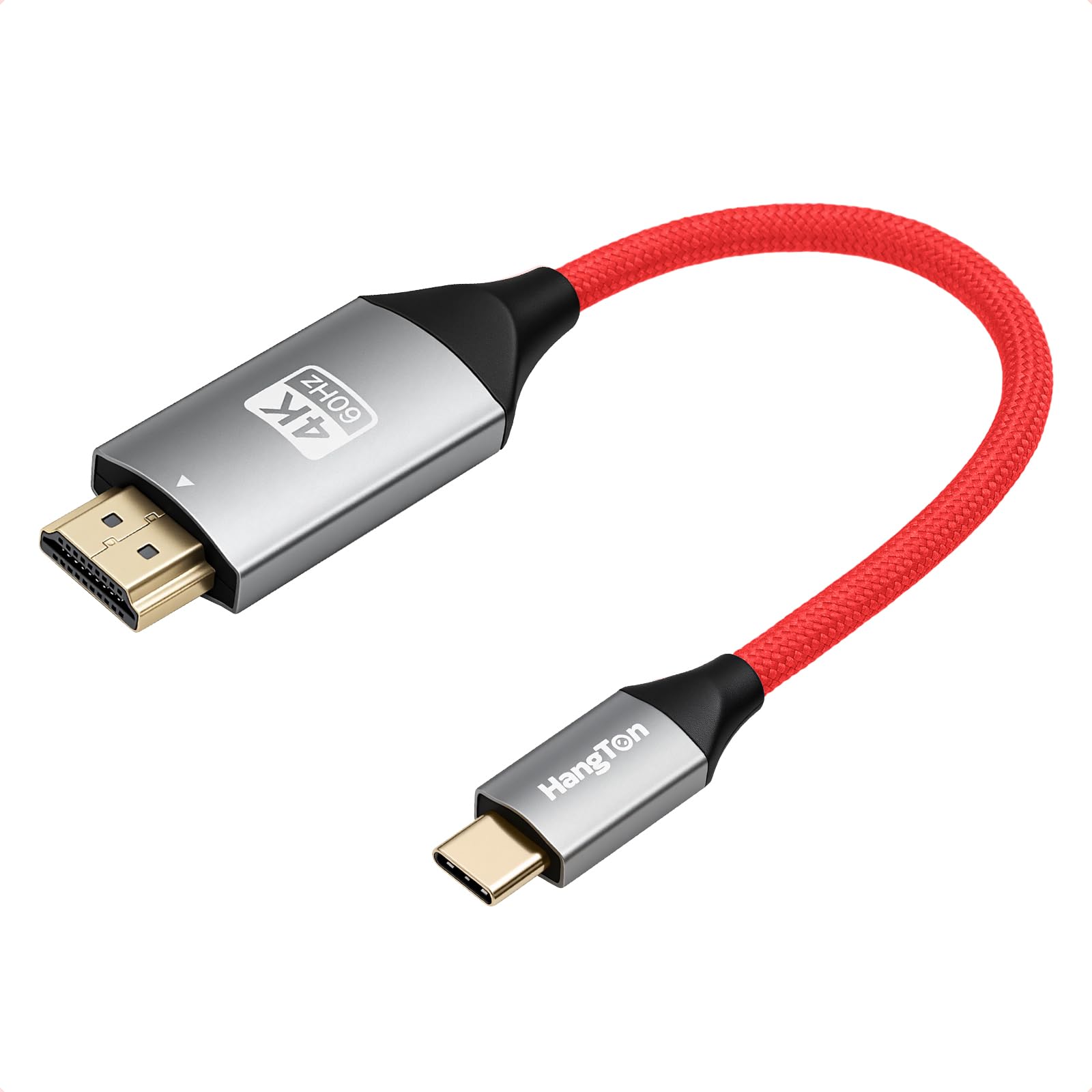 HangTon Cavo da USB-C a HDMI 4K 60p per computer portatile, telefono, fotocamera a schermo HD, TV, monitor, proiettore, Display, Atomos, Lumix GH6, Canon, Sony, Intrecciato Rosso, 0,9 m