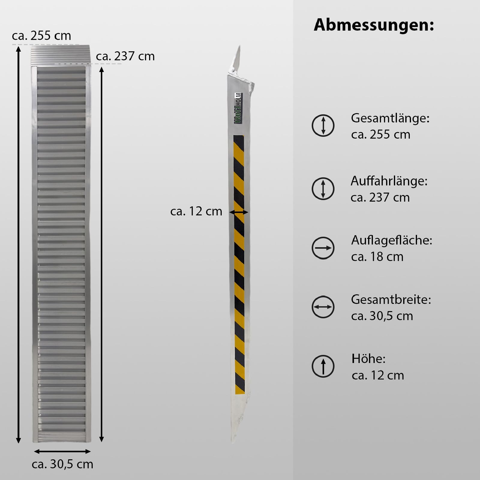 2X TRUTZHOLM Profi Alu Schwerlastrampe Auffahrrampe ca. 255 cm bis 3.300 kg/Paar Verladerampe Verladerampen für Auto, Minibagger, Baumaschinen, UVM. (2 Stück)