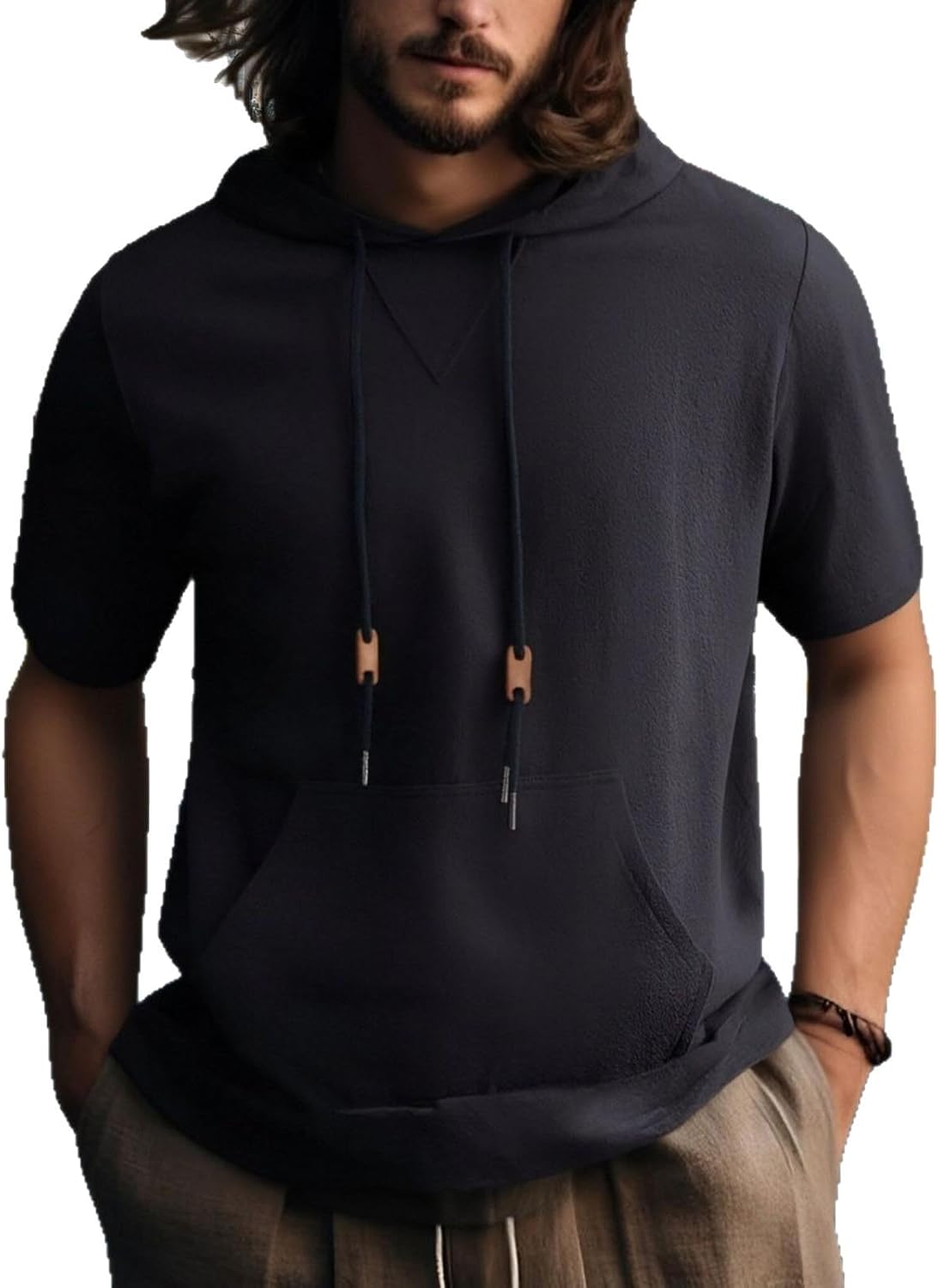 Cambkatl Men's Short Sleeve Linen Hoodies Lightweight Loose Summer Pullovers Beach Casual Hooded Tee Shirts