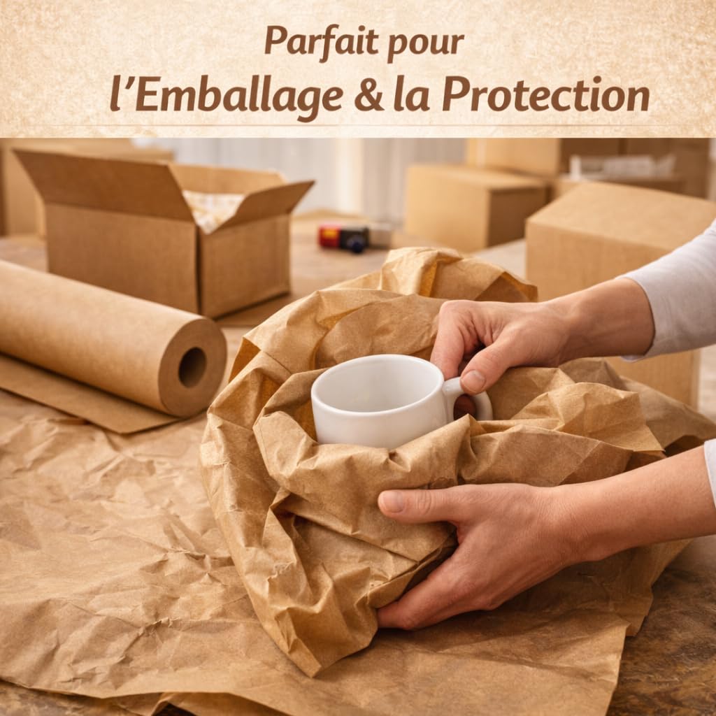 Rouleau Papier Kraft - 90 cm x 250 m – Papier Kraft Marron 70 g/m² – Papier Emballage Colis, Protection Carton, Emballage Cadeau – Papier Kraft Résistant pour Expédition, E-commerce & Déménagement