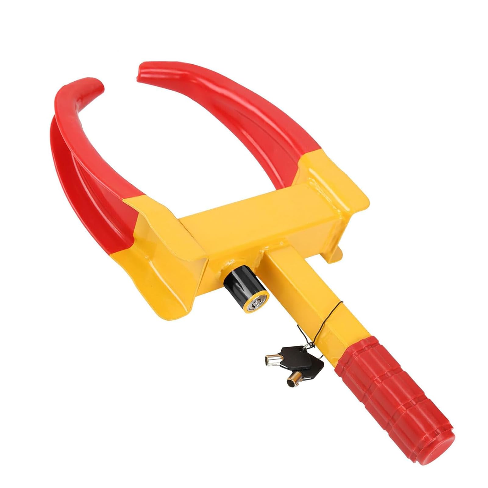 XJYMCOM Heavy Duty Wheel Clamp Car Security Anti-Theft Locking Device for Caravan Car Van Trailer - Quick Locking Sturdy Material Optimum Visibility Highly Secure - Yellow and Red