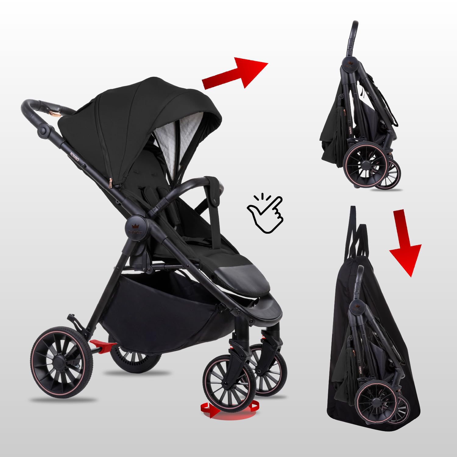 Babylux Passeggino Leggero da Viaggio ROMBO con Funzione Reclinabile, Onyx | Passeggino Pieghevole, Manubrio Telescopico, Ripiegabile In Modo Compatto, Borsa Per Pannolini E Viaggio E Altri Accessori