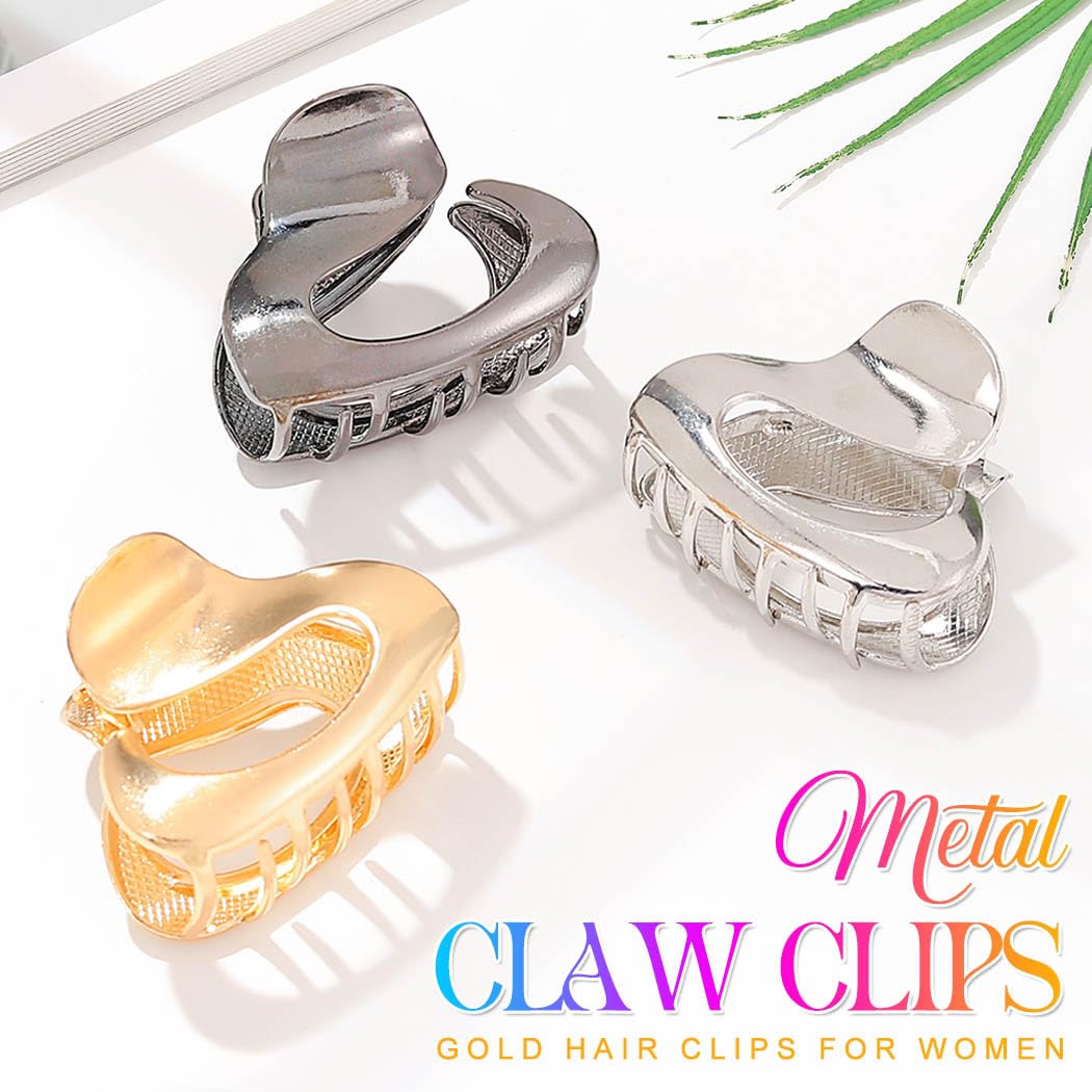 Reaky Hair Claw Clips Gold Metal Hair Clip Small Hair Jaw Clips Hair Accessories for Women, Gold,Silver,Black - Image 2