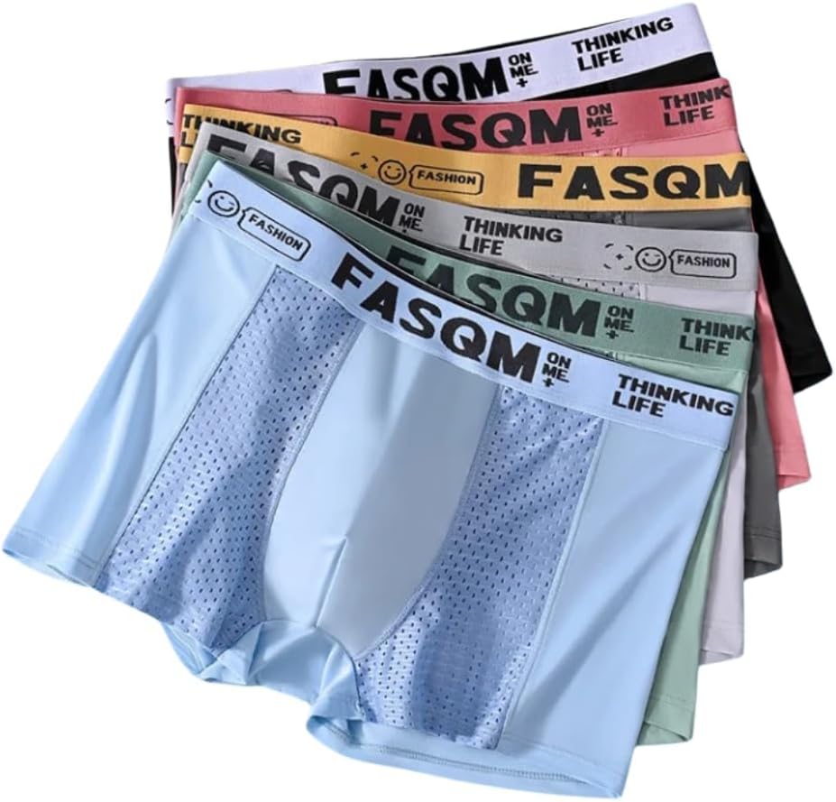 Men's Mesh Ice Silk Underwear Box Briefs Breathable Ultra-thin Underwear Trunks Underpanties Multipacks(4-6)