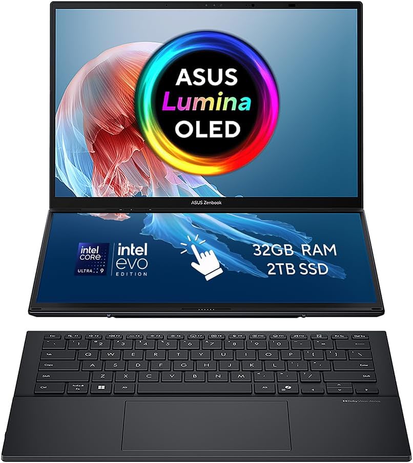 ASUS Zenbook DUO UX8406C 14.0" 3K 400nits 120Hz OLED Touchscreen Laptop (Intel Core Ultra 9 285H, 32GB RAM, 2TB PCi G4 SSD, Dual Screen, Windows 11) Ships with Soft Keyboard