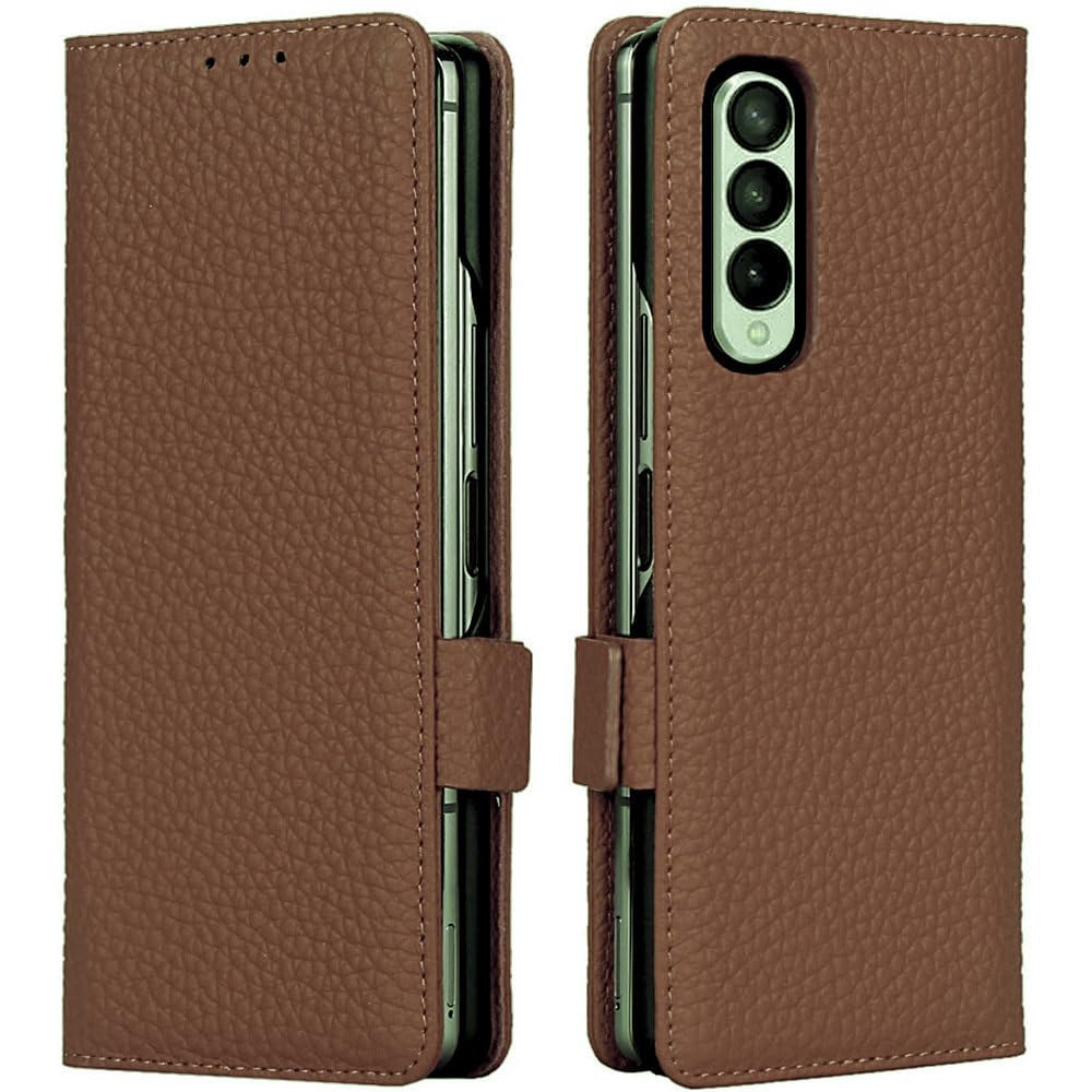 Etui na telefon komórkowy z klapką ze skóry z uchwytem na karty do Samsung Galaxy Z Fold7 Fold6 Fold5 Fold4 Fold3 Split Anti-fall Protective Cover, brązowe, do Samsung Z Fold 2