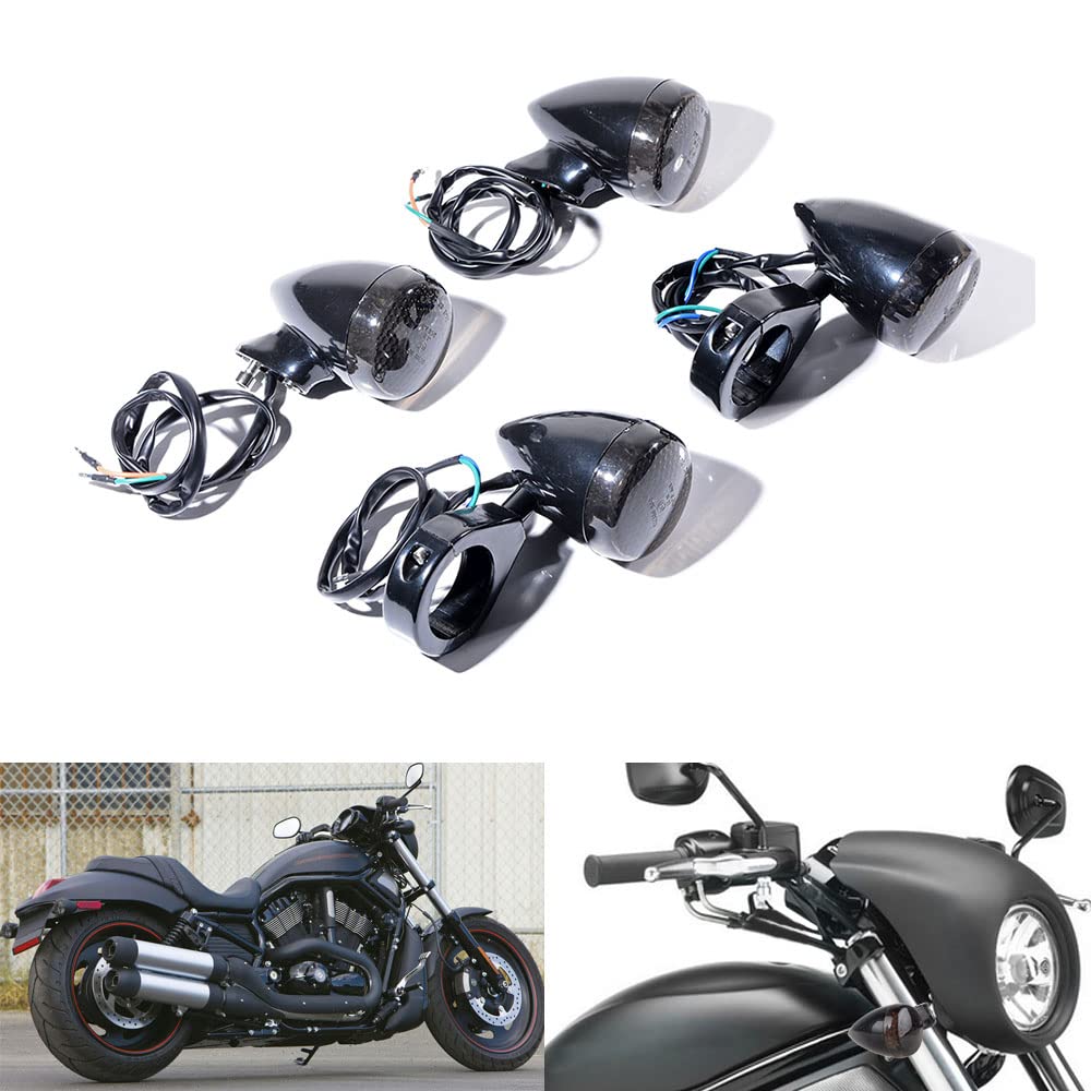 4PCS Smoke Amber Front Rear LED Turn Signal Fog Light Fork Clamp 41mm Compatible with Ducati Honda Harley Kawasaki Suzuki Yamaha