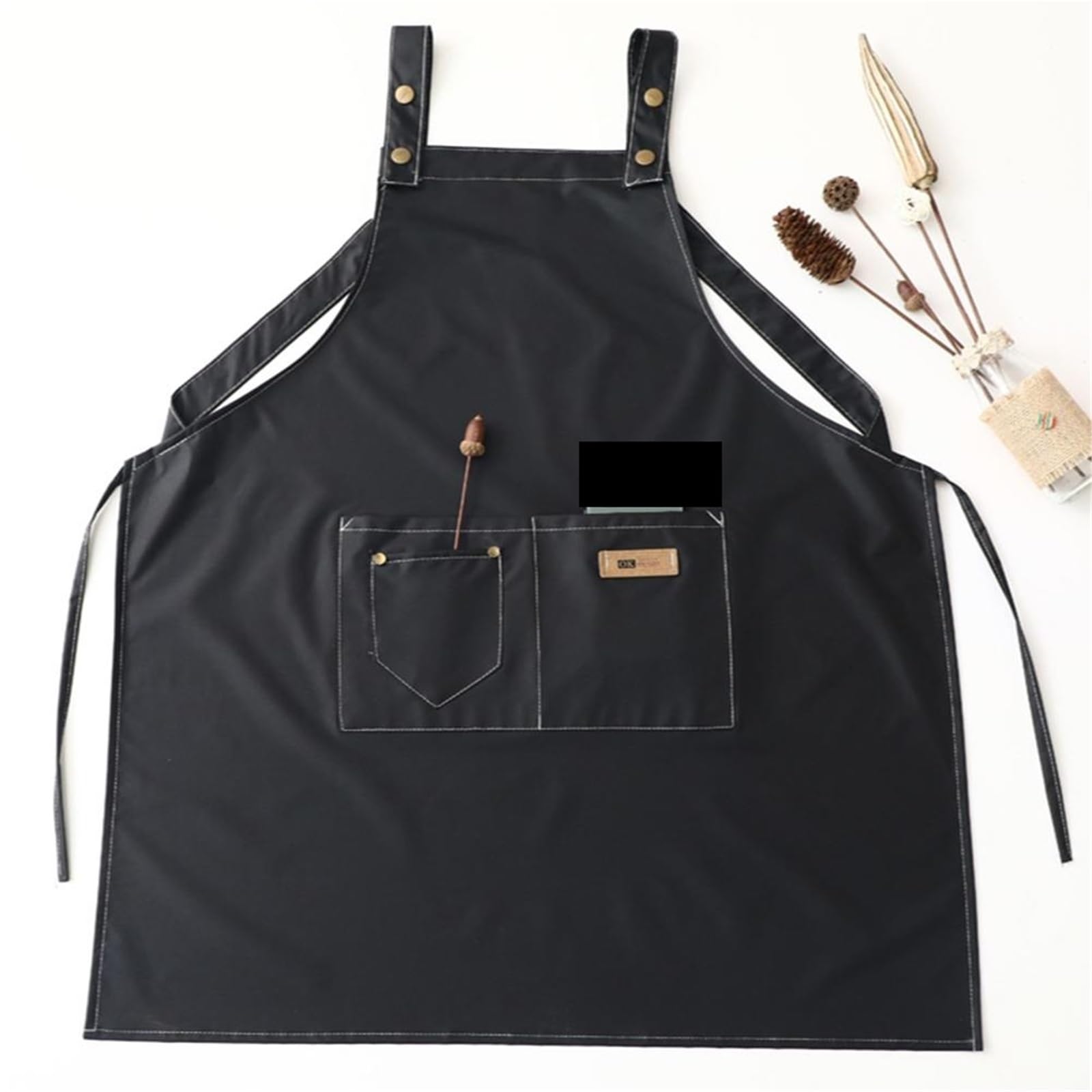 Delantales de cocina con bolsillos, delantal lona impermeable ajustable, monos plegables for el hogar, y jardín, 2 uds Para Hogar
