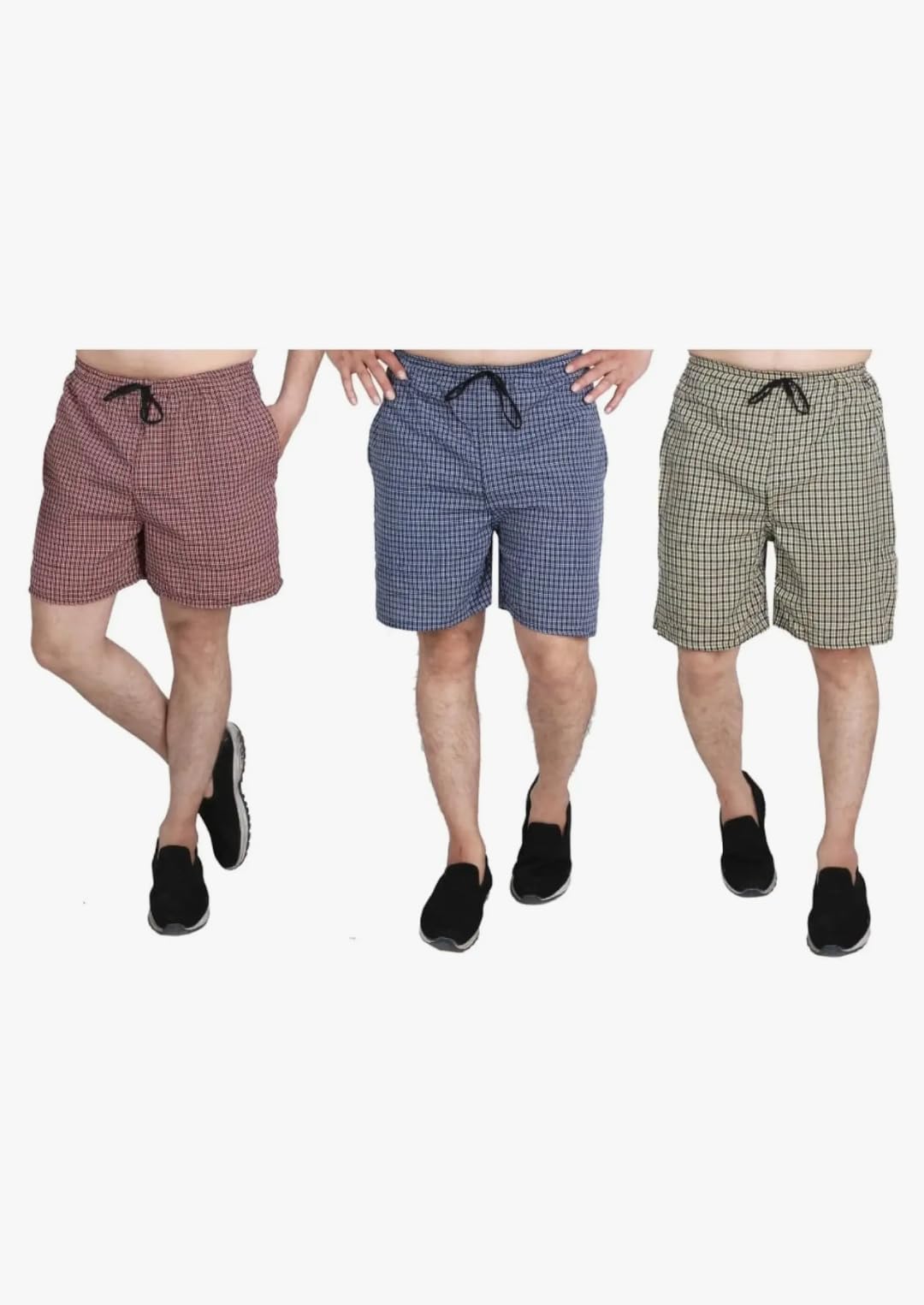 | Men’s Regular Fit 100% Cotton Casual Lounge Shorts | Dual Pocket Sleep Shorts Pack of 3