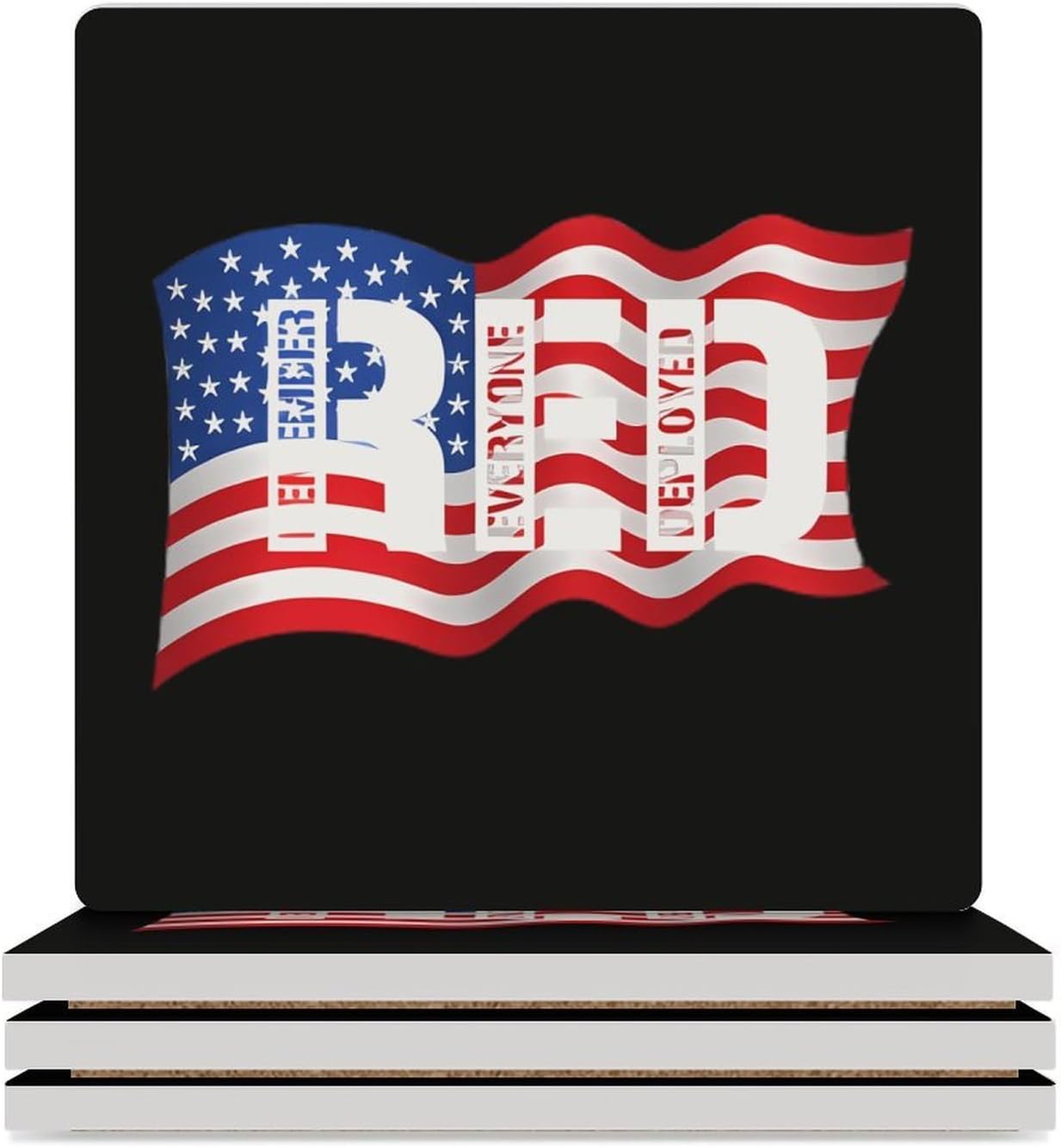 Remember Everyone Deployed U.S. Funny Ceramic Coasters for Drink Absorbent Cup Holders Tabletop Protection