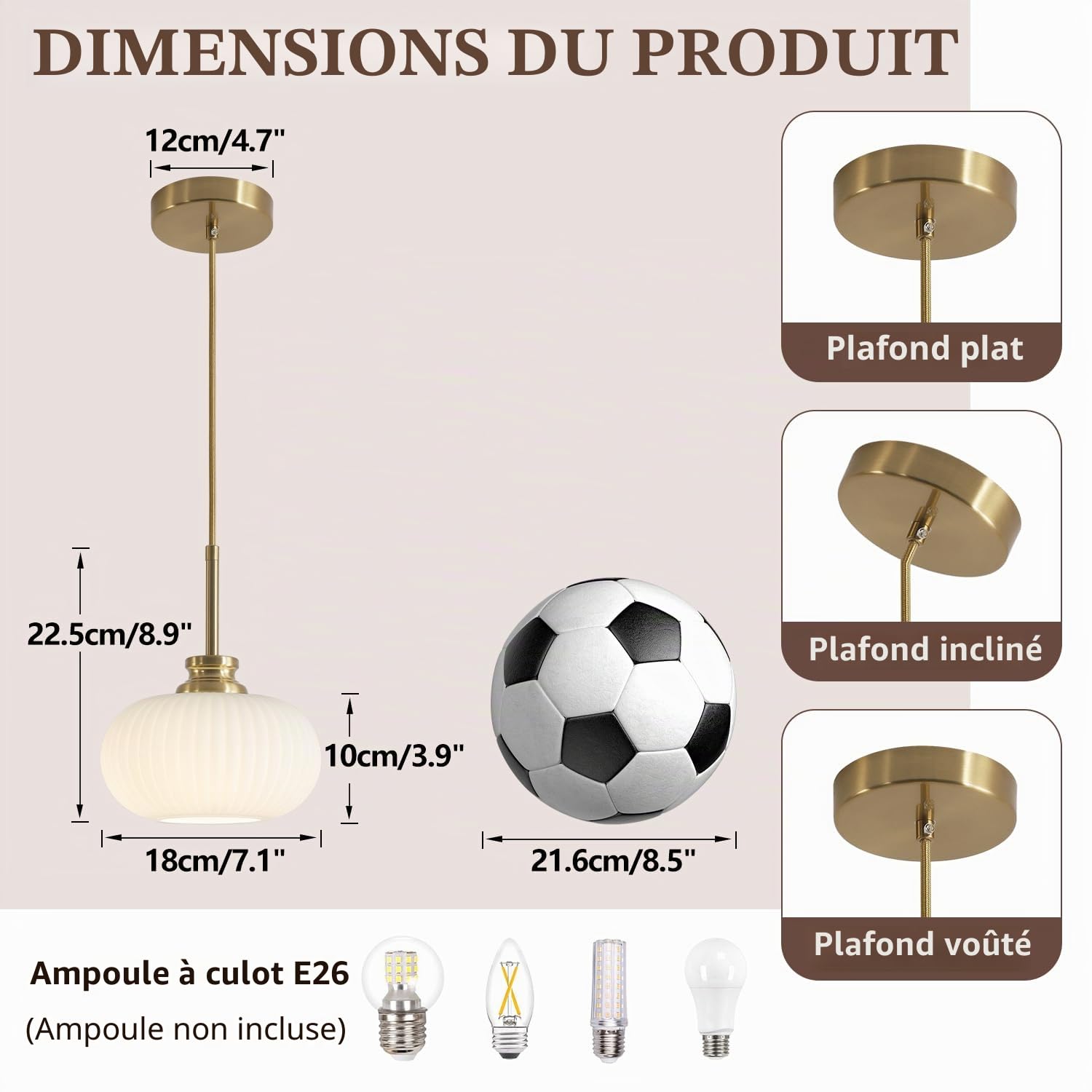 KCO Éclairage suspendu moderne du milieu du siècle vintage doré pendentif léger 7 pouces petit verre de lait suspendu luminaire antique laiton pendentif lumières îlot de cuisine