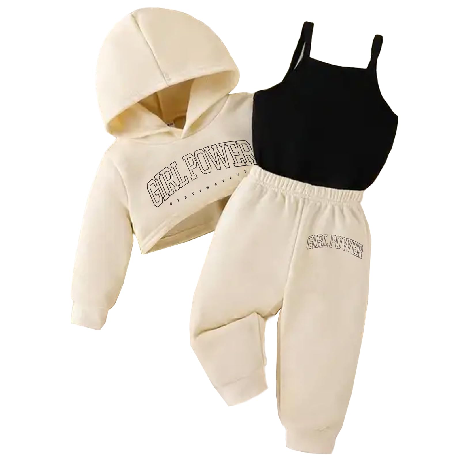 Toddler Baby Girls Clothes Set Children Long Sleeve Letter Print Hoodie+Tank Top+Pants 3 Piece Outfits