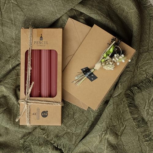 comforder COMFORDER Taper Candles Set, 4 x Table Candles Plain + Ribbed, 20 cm, 7 Hours Burning Time (Red) - Image 3