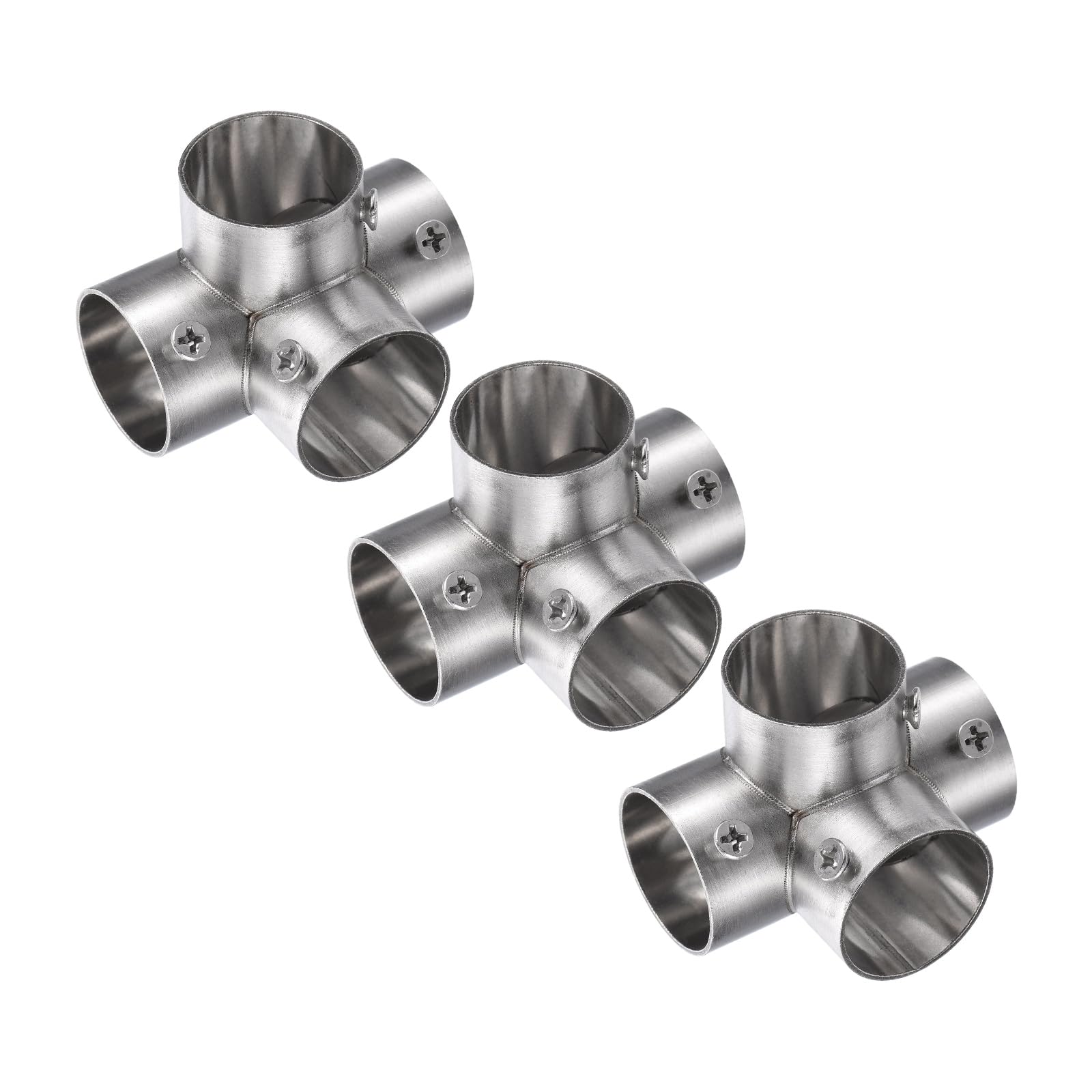sourcing map 3Pcs End Rail Clamps 1" Stainless Steel 90 Degree Right-Angle Structural Pipe Connector 4-Way Chain Link Fence Clamps Fit 1" OD Pipe with Bolts & Nuts for DIY Shelf, Silver