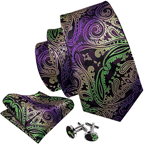 Image of Barry.Wang Men Ties Paisley Woven Silk Necktie Set with Pocket Suqare Cufflinks Formal